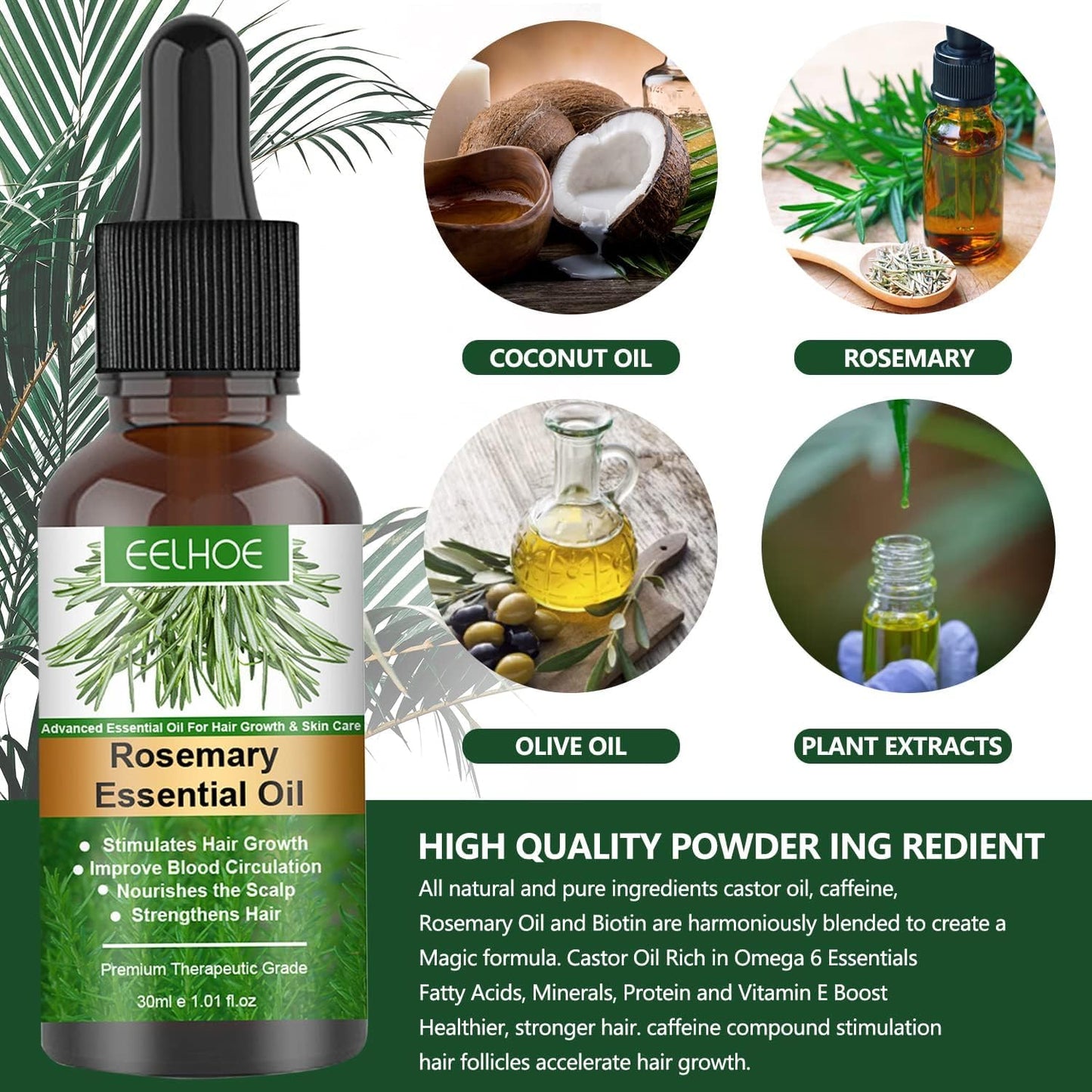 Pack de 2 Aceites de Romero para Estimular el Crecimiento y Nutrir el Cabello, 30ml
