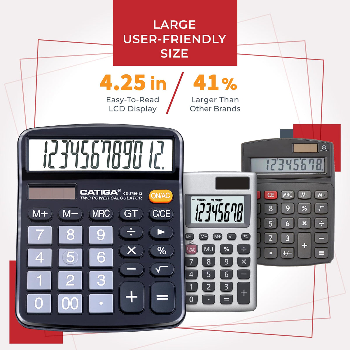 Calculadora CATIGA LCD Grande Solar y Batería Dual para Oficina, Hogar, Escuela