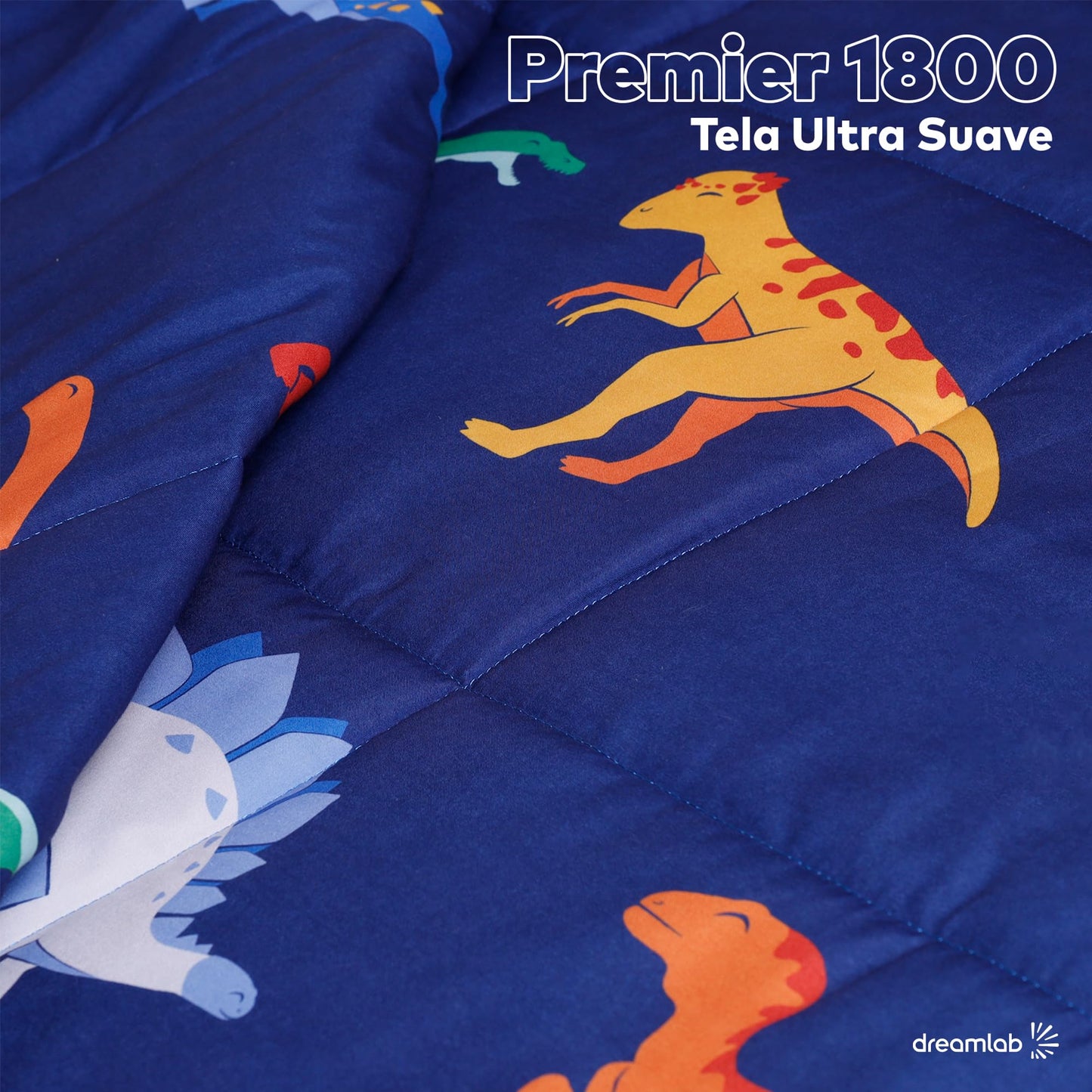 Dreamlab Edredón Ligero Infantil Reversible Hipoalergénico. Colcha Rellena de Microfibra Suave. Diseño para niño, niña o bebé. 1 Pieza. Dinosaurio, Azul (Individual/Matrimonial 195 x 223cm)
