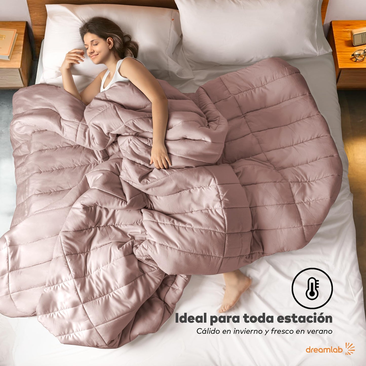 Edredón Acolchado Dreamlab Rosa Palo Hipoalergénico para Toda Estación Matrimonial