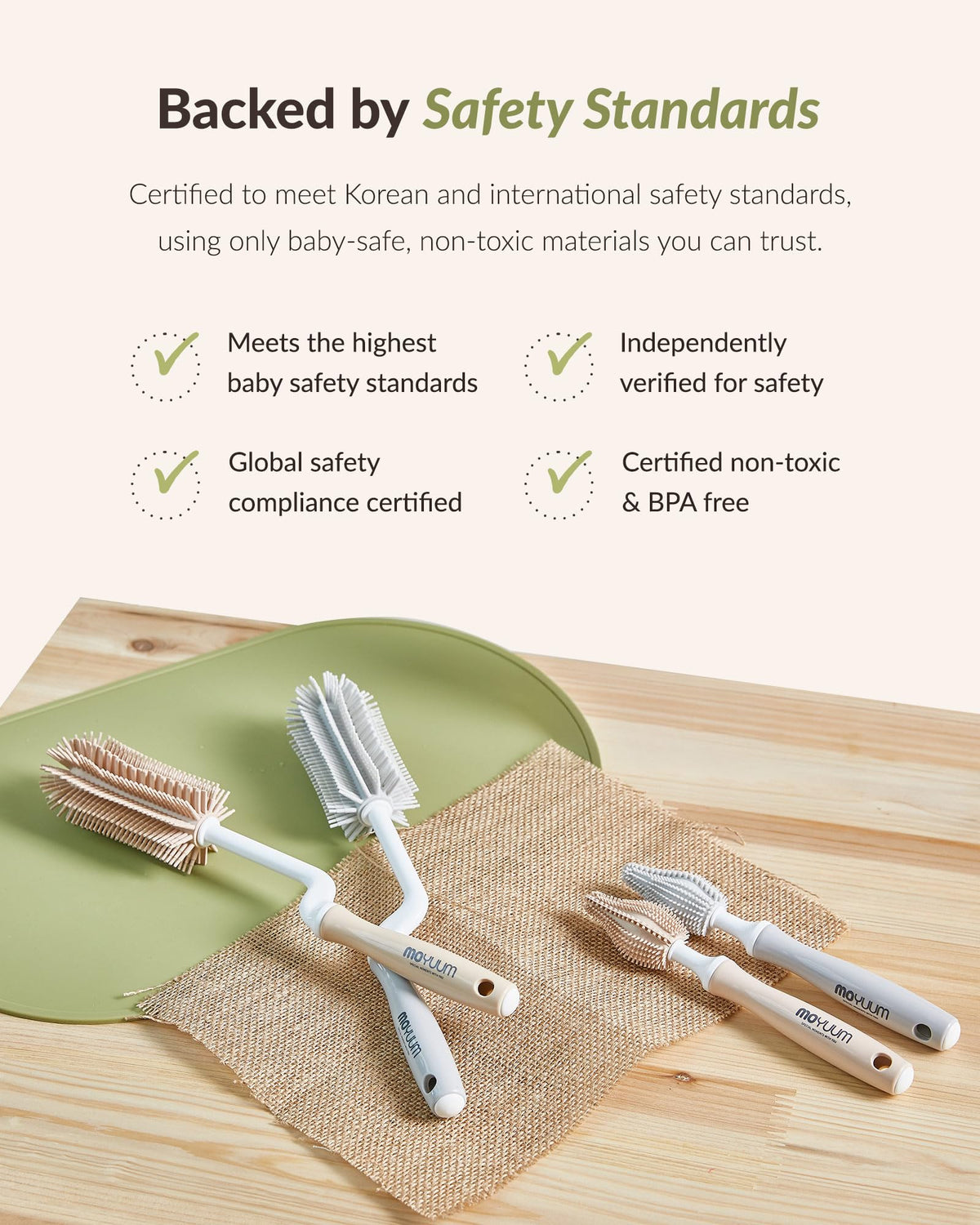 Moyuum - Juego de cepillos de silicona para biberones y pezones, fabricado en Corea, mango giratorio de 360 grados, cerdas suaves, agujero para colgar para secado y almacenamiento rápido, apto para