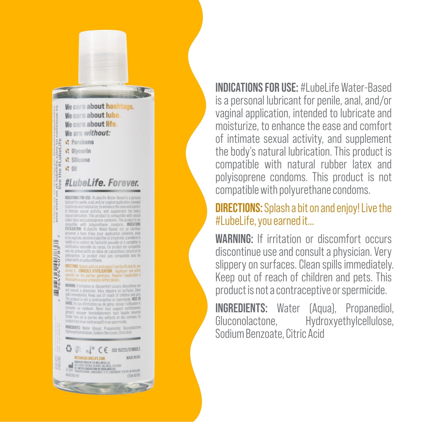 Lubricante Personal Lube Life Transparente Compatible con Condones y Juguetes Sin Parabenos ni Fragancias