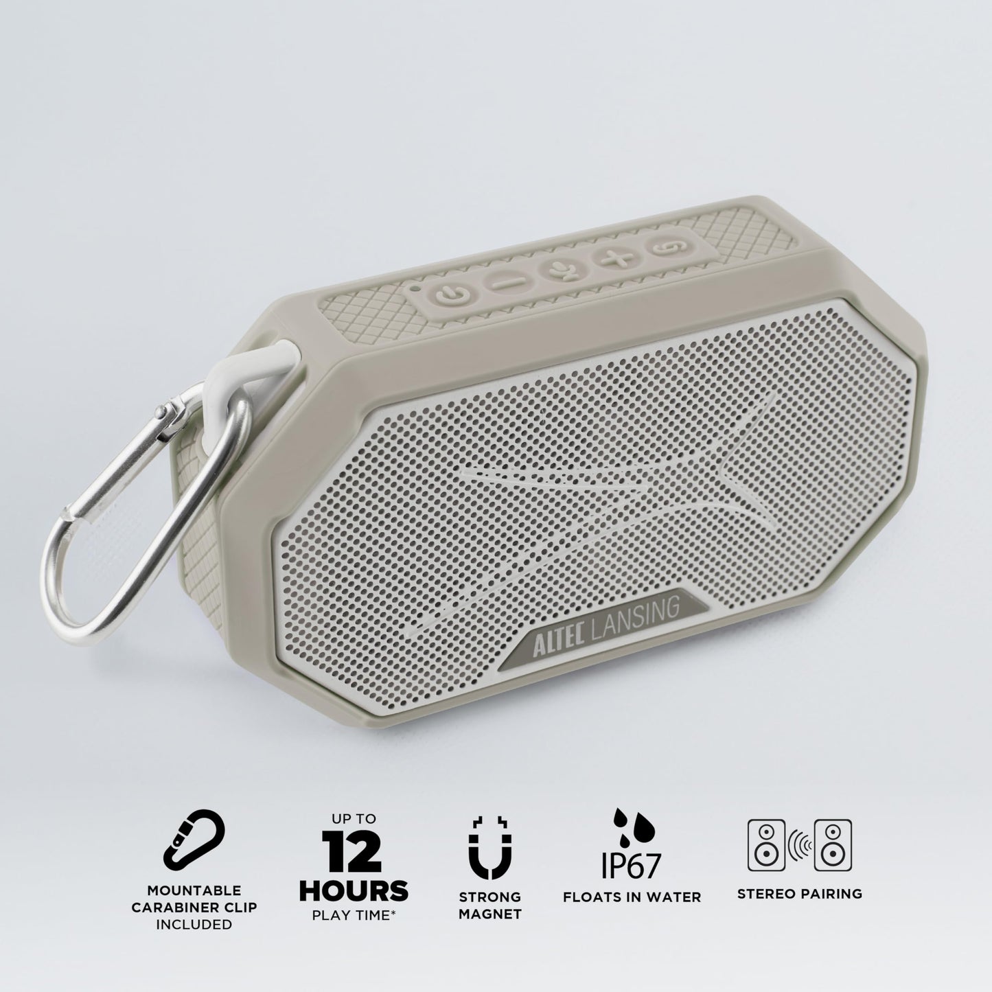 Altec Lansing - Altavoz Bluetooth portátil HYDRAMINI 2.0, IP67 impermeable, altavoz portátil, tiempo de reproducción de 12 horas, emparejamiento inalámbrico, carga rápida USB-C, Bluetooth magnético,