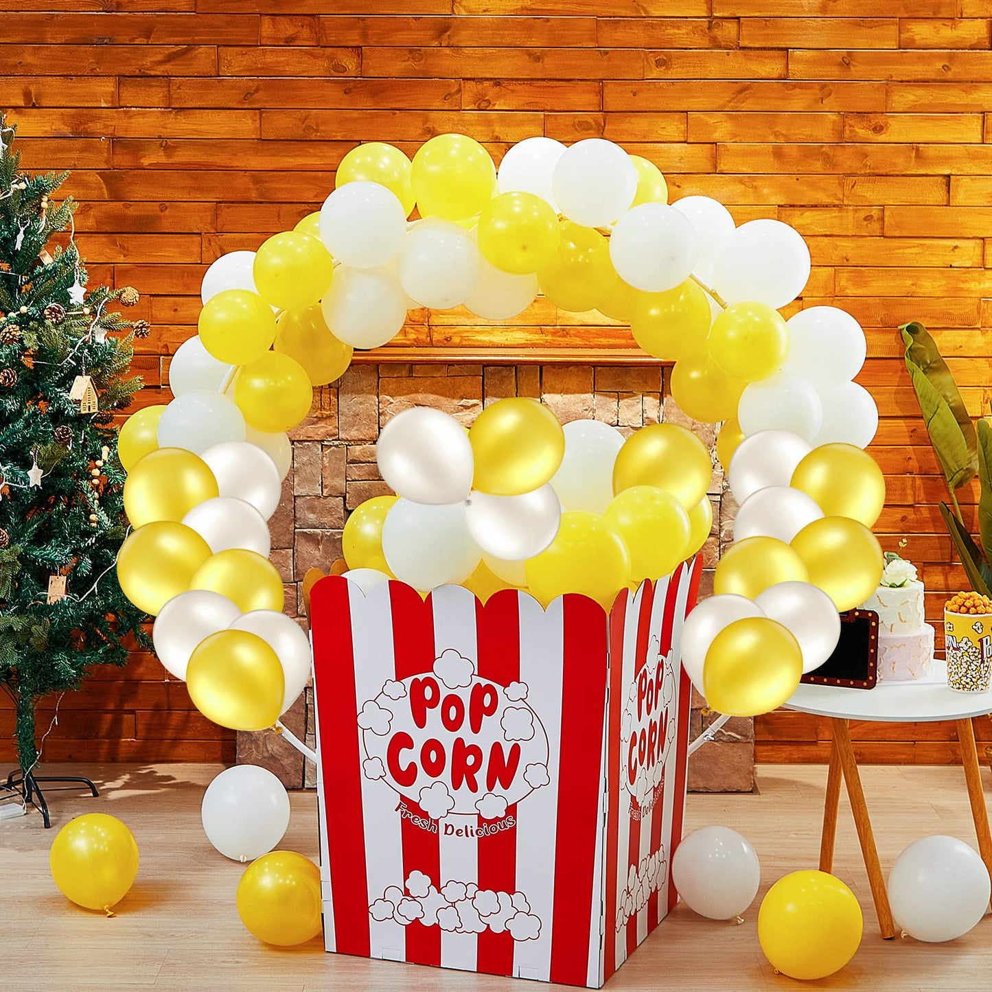 Caja de Popcorn Gigante con Globos y Bomba de Globos Soporte de Exhibición de Palomitas de Maíz de Cartón Grande Decoraciones de Utilería de Palomitas de Maíz para Noche de Cine, Carnaval (50 Piezas)