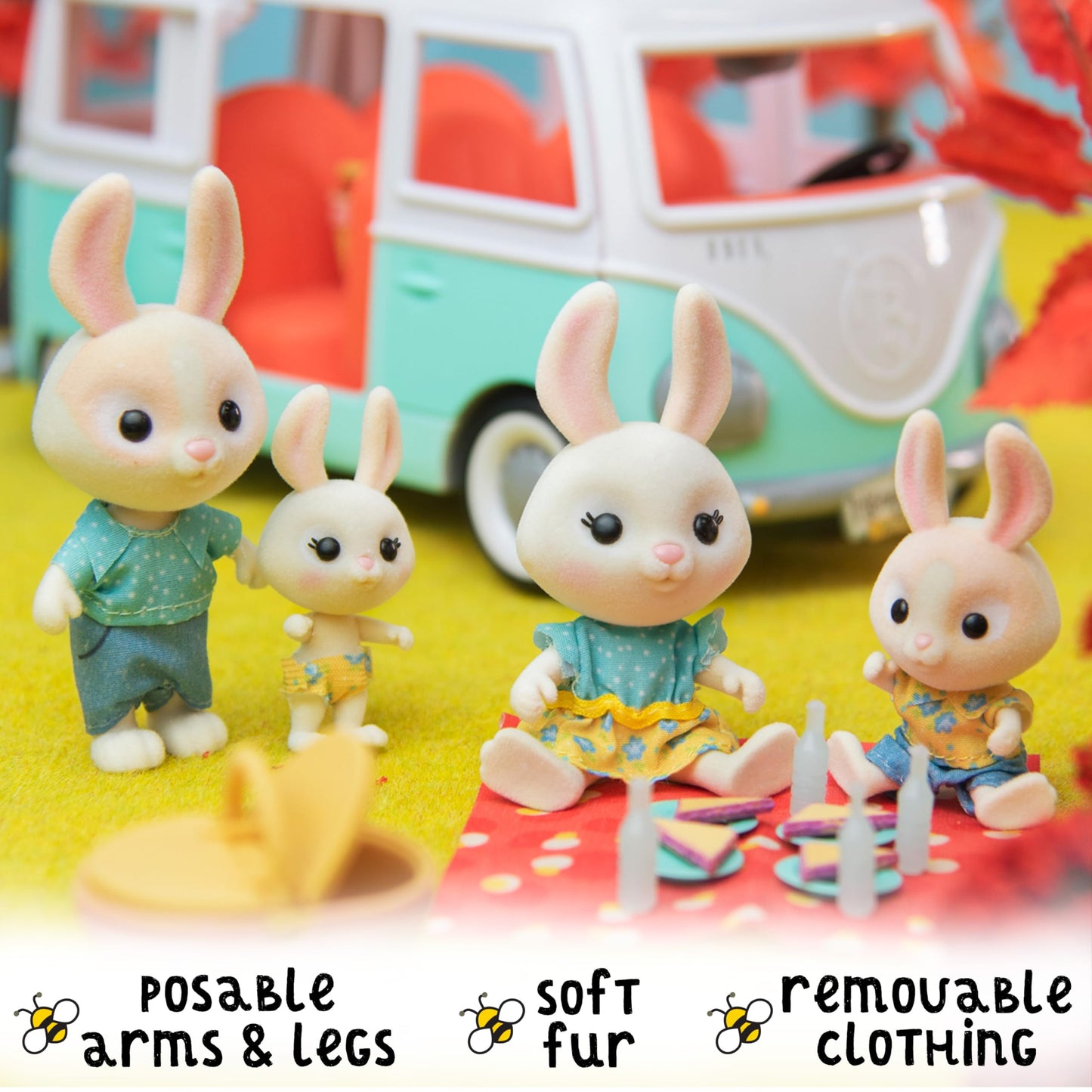 Honey Bee Acres - Juego de muñecas McScampers Bunny, 4 figuras de conejo miniaturas, unisex, 3 años en adelante, San Valentín, Pascua
