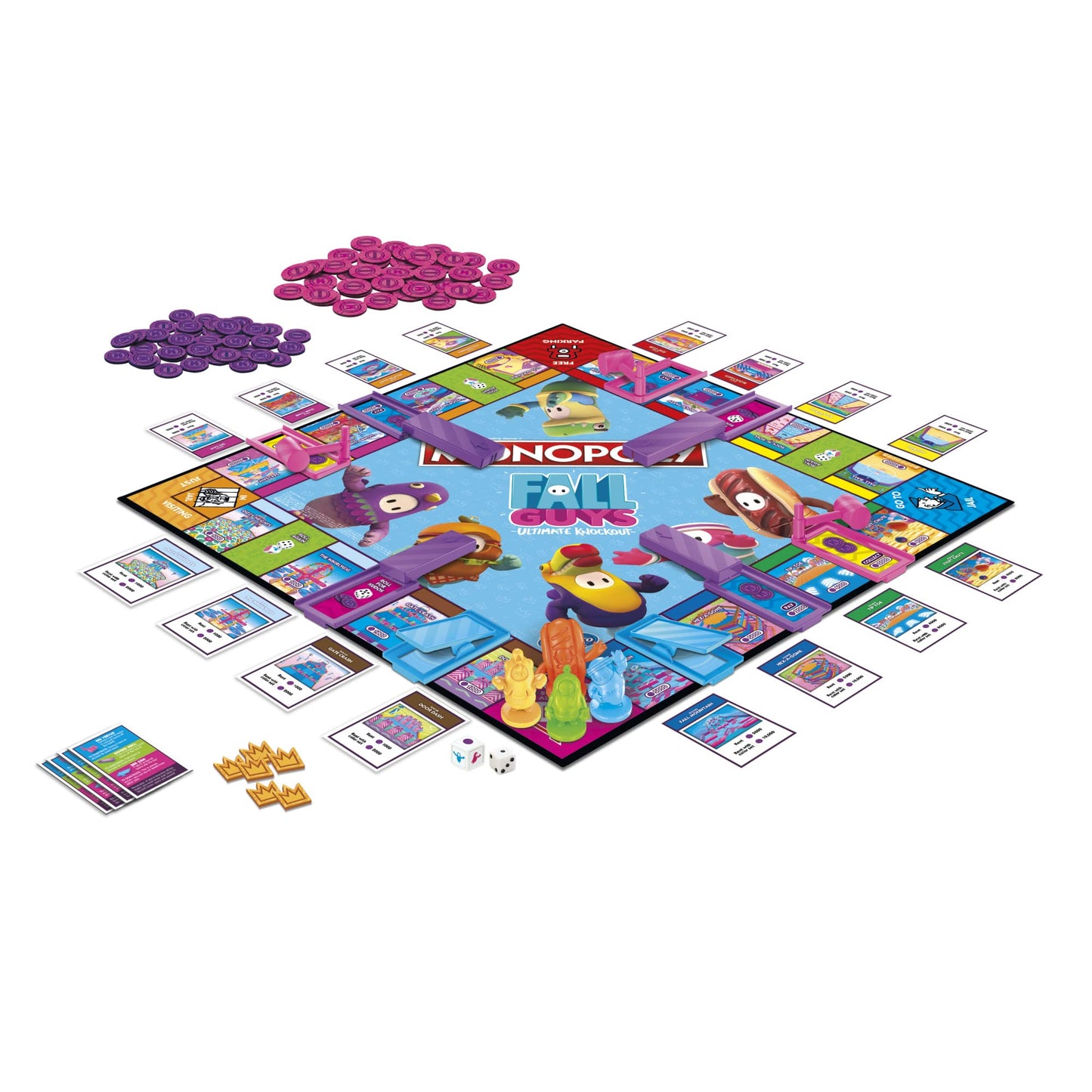 Juego de Mesa Monopoly Edición Fall Guys Ultimate Knockout para Jugadores de 8 Años+ con Obstáculos Interactivos y Troquel Knockout