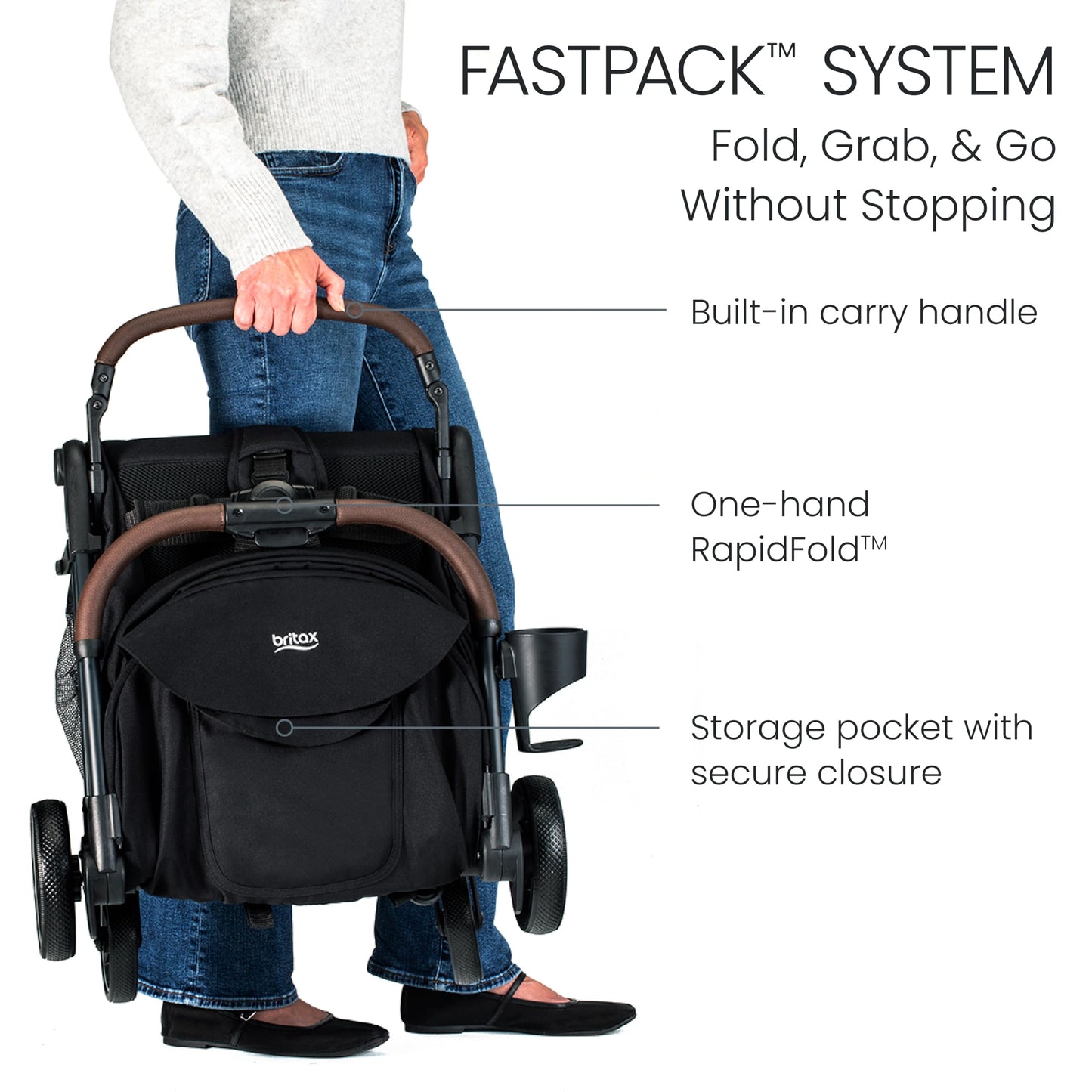 Britax Juniper - carriola compacto sobre la marcha, sistema Fastpack sin esfuerzo con plegado rápido con una sola mano, portátil y ligero para viajes, asa de transporte integrada, telas de