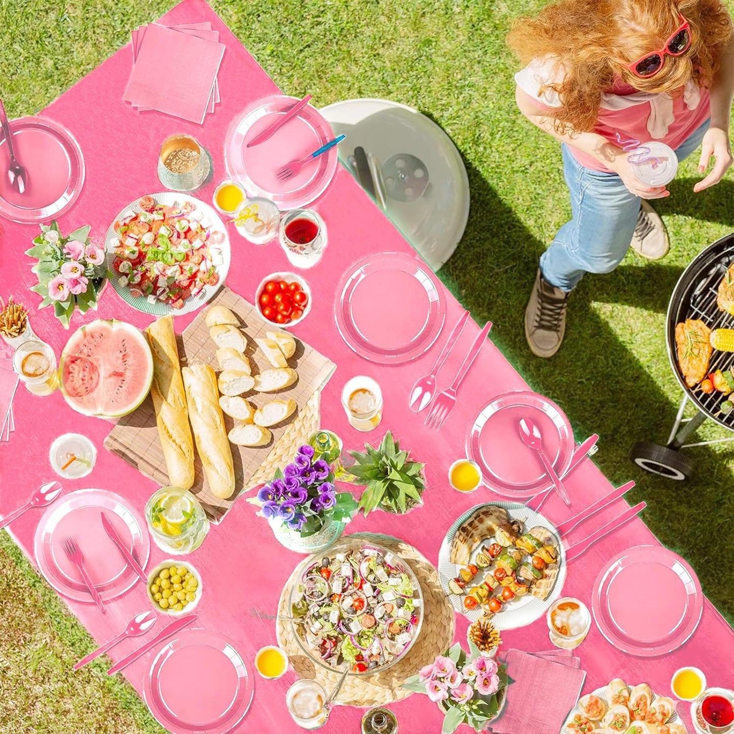Juego de vajilla de fiesta, platos x 40, tazas x 20, servilletas x 20, cuchillos, tenedores y cucharas x 20, manteles 2 uds, Adecuado para bodas y fiestas de cumpleaños otras celebraciones (Rosa)