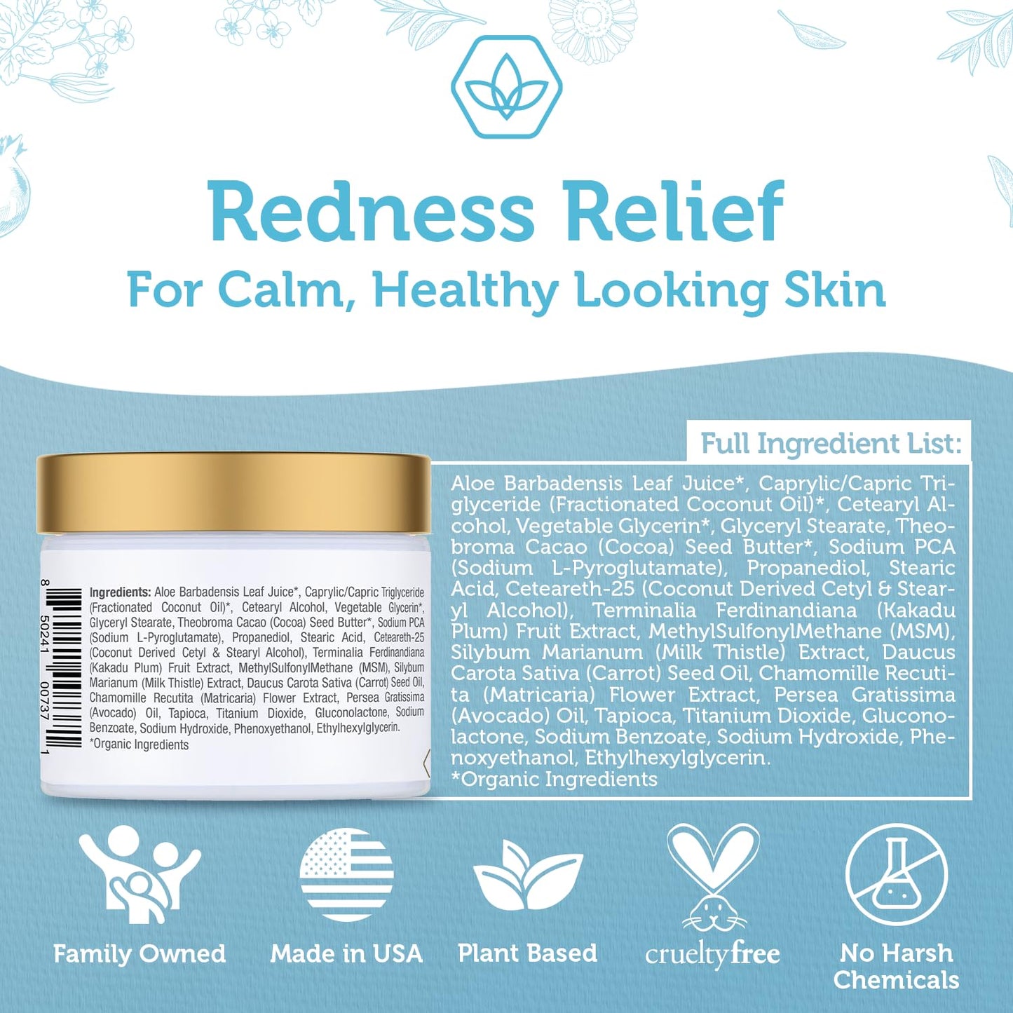 Rosacea Redness Relief Treatment Cream - Soothe Anti Inflammatory Natural Face Moisturizer Cream For Rosacea, Eczema, Acne, Dry, Sensitive Skin With Milk Thistle, MSM, Avocado Oil & Chamomile