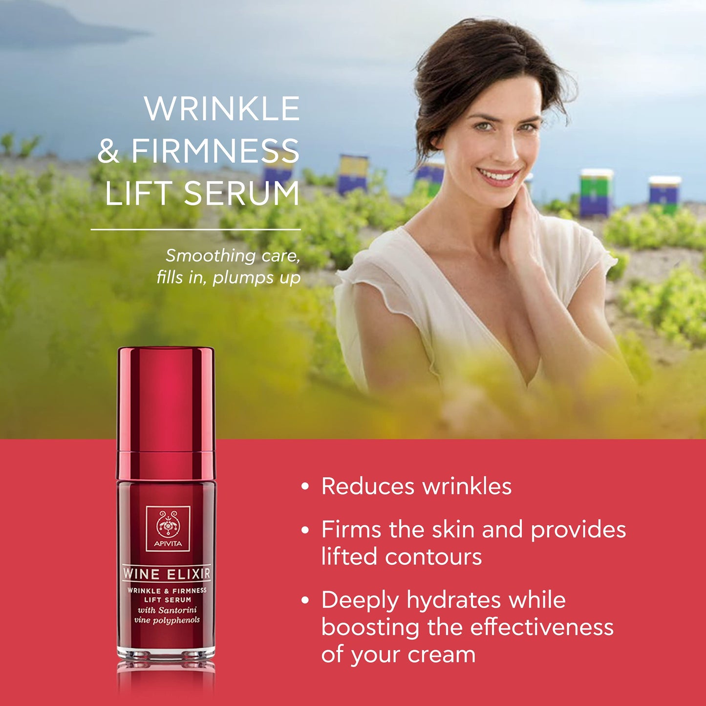 APIVITA Wine Elixir Wrinkle & Firmness Lift Serum 1.01 fl.oz. | Loción antienvejecimiento para reducir las arrugas y la piel firme