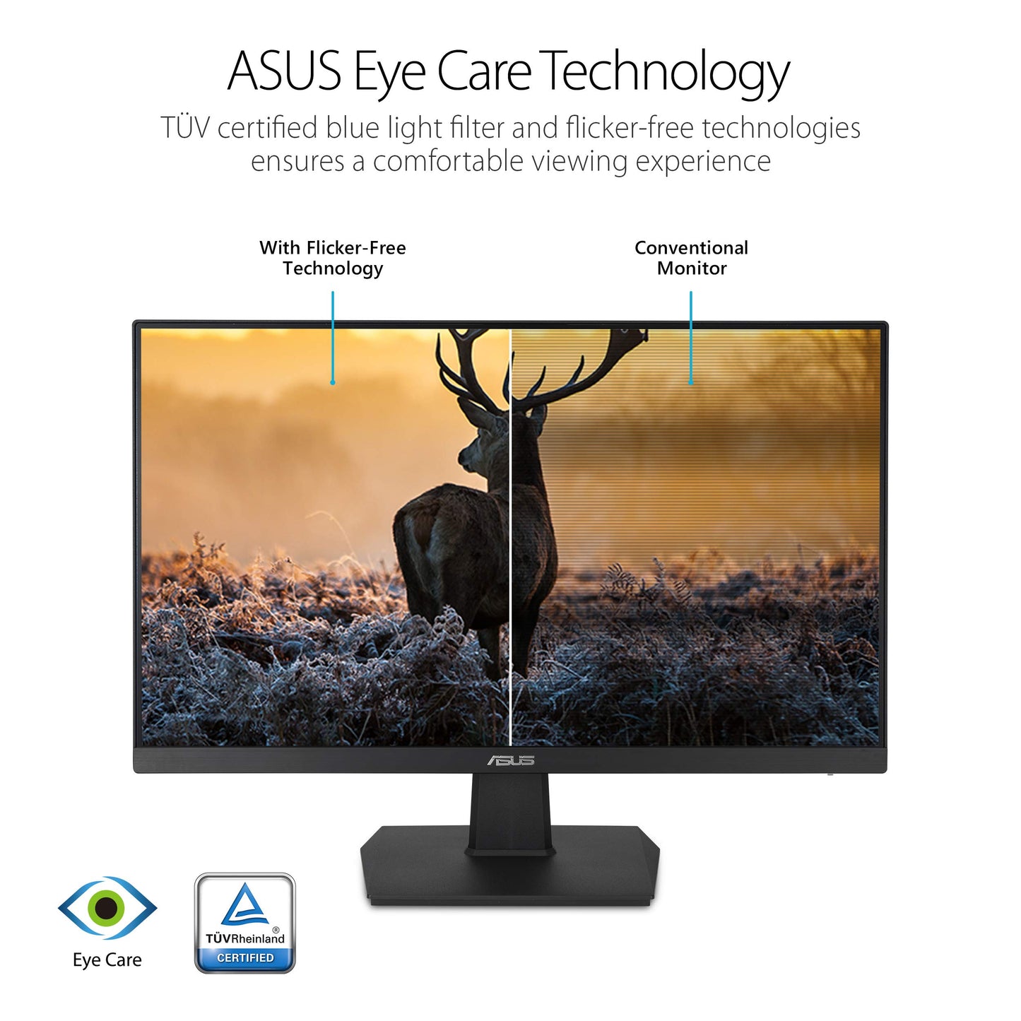 Asus Monitor sin marco 23.8" VA24EHE, panel IPS, 75Hz, Eye Care, Full HD, Adaptive-Sync/ FreeSync, Low Blue Light, Flicker Free, montable en la pared