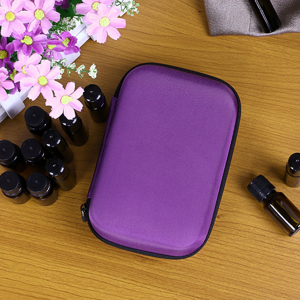 Hipiwe Hard Shell Essential Oil Carrying Case Holds 12 Bottles (Can hold 5ml, 10ml, &10ml Rollers) Travel Size Essential Oils Bag Organizer Perfect for Young Living, doTERRA, and more (Purple)