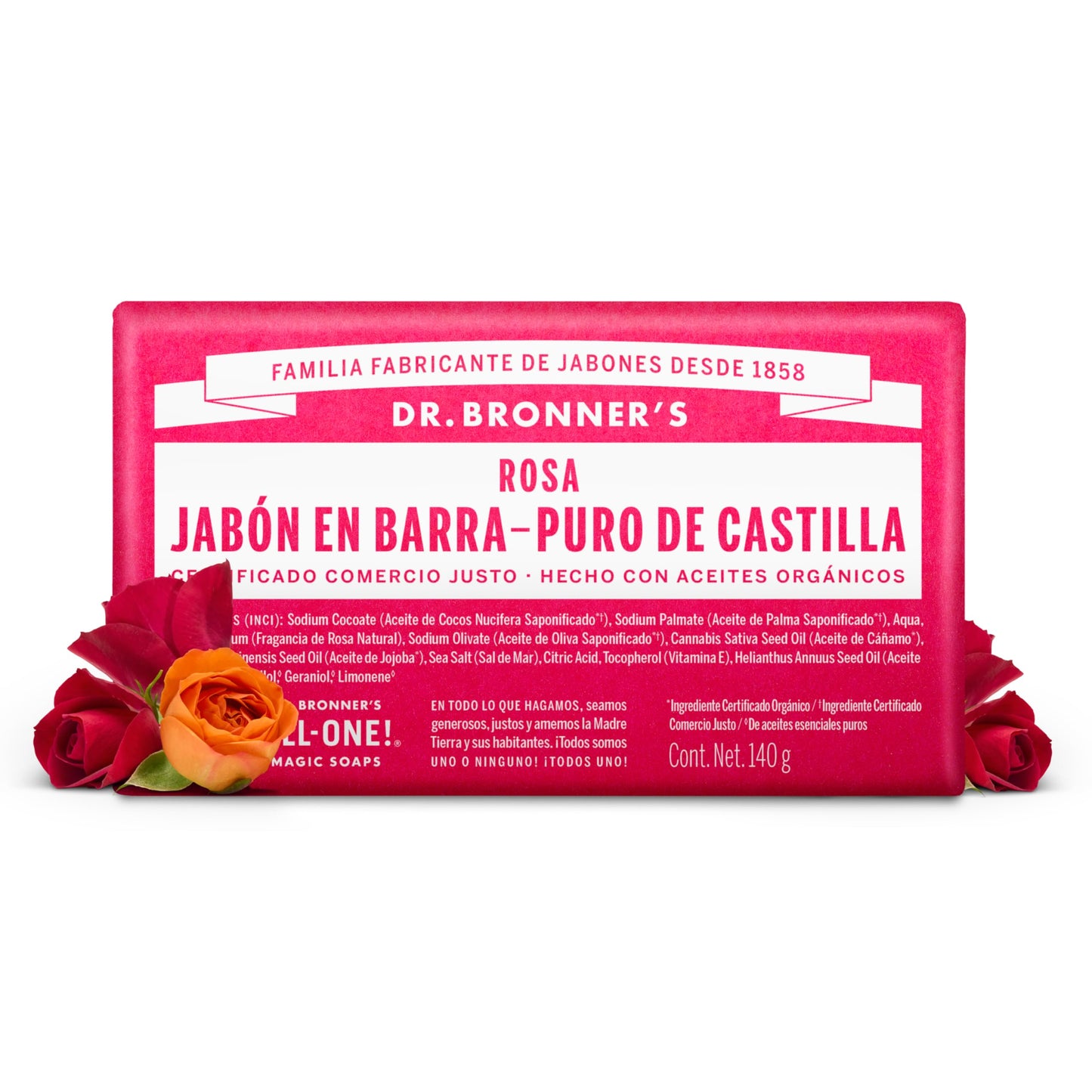 Dr. Bronner's | Jabón de castilla orgánico en barra, fórmula concentrada, fragancia floral y suavidad natural, con aceite esencial de Rosas, aroma Rosas (2 pack)