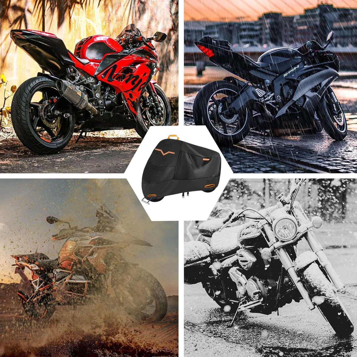 ANNA TOSANI Funda para Moto, 210D Impermeable Cubierta de Motocicleta Cubierta Protector para Moto Exterior y Interior con 3 Tiras Reflectantes y 2 Orificios para Cerradura para Moto 245x105x125cm
