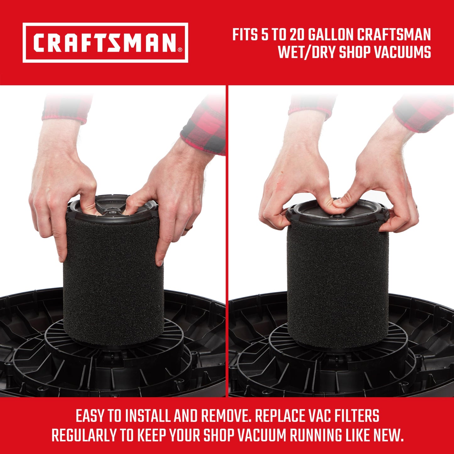 CRAFTSMAN CMXZVBE38773 Filtro de aplicación húmeda para aspiradoras húmedas y secas de 5 a 20 galones