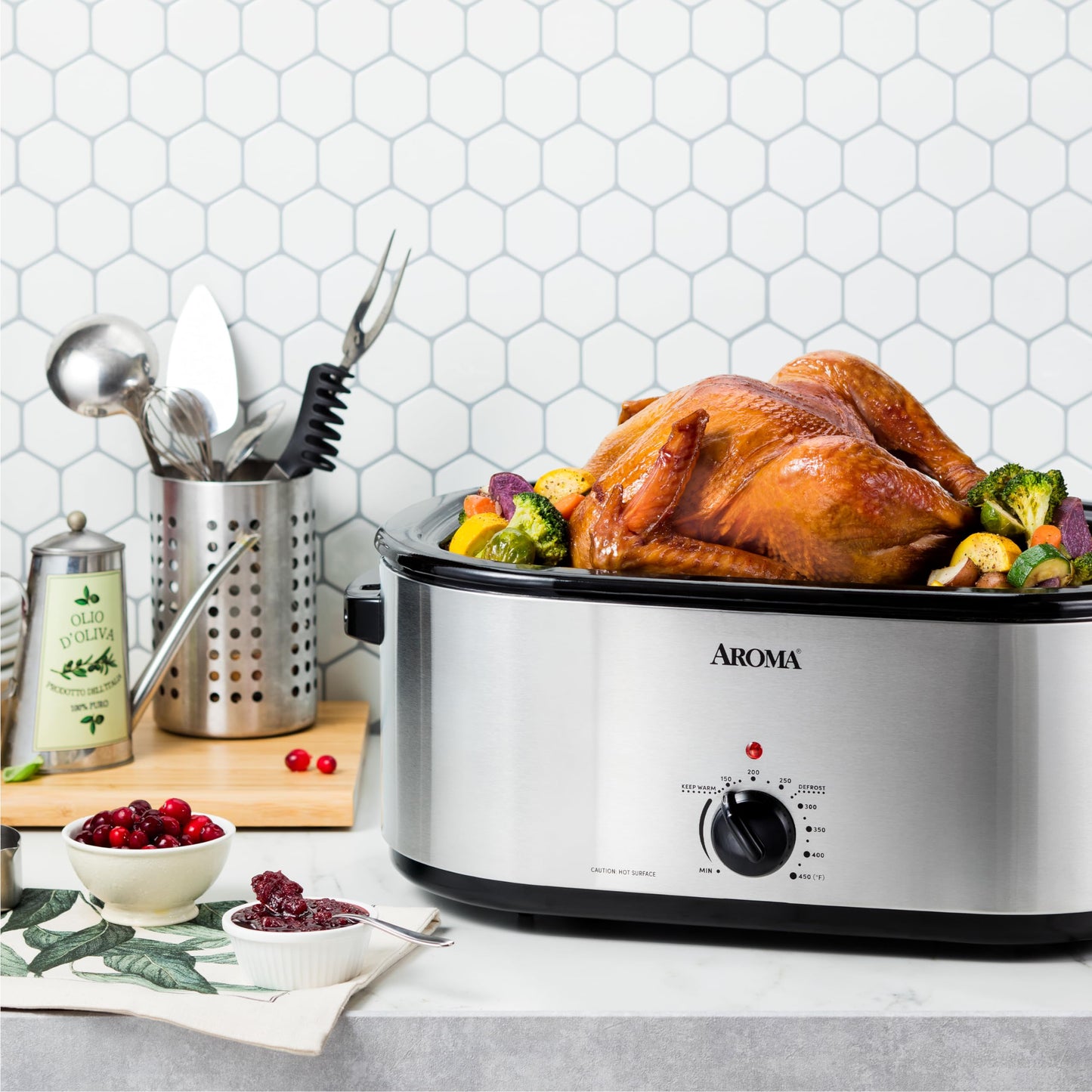 AROMA 22Qt. Horno tostador con tapa autohiladora de acero inoxidable