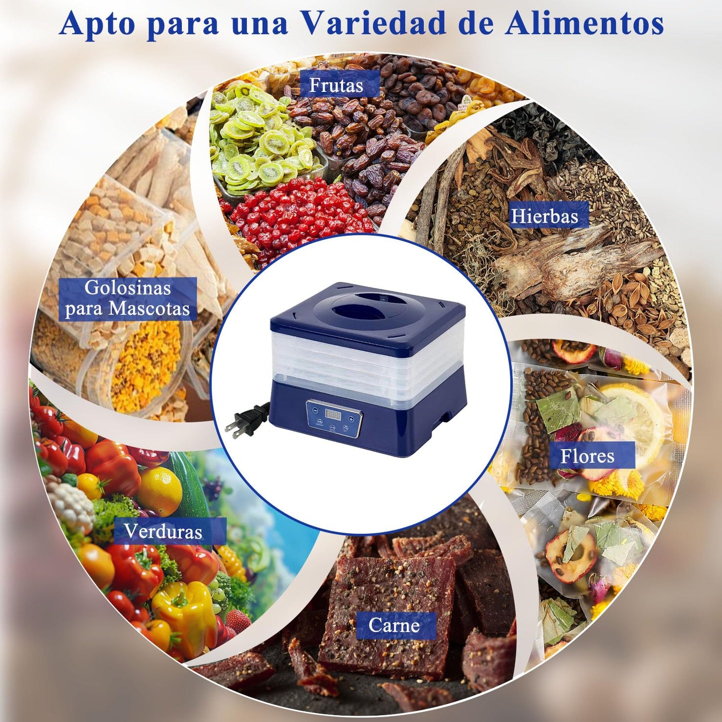 AHILAX Deshidratador de Alimentos Máquina Deshidratadora de Frutas y Verduras con 5 Bandejas, Secadora Eléctrico de Alimentos con Control de Temperatura Y Temporizador Ajustable para Carnes y Hierbas