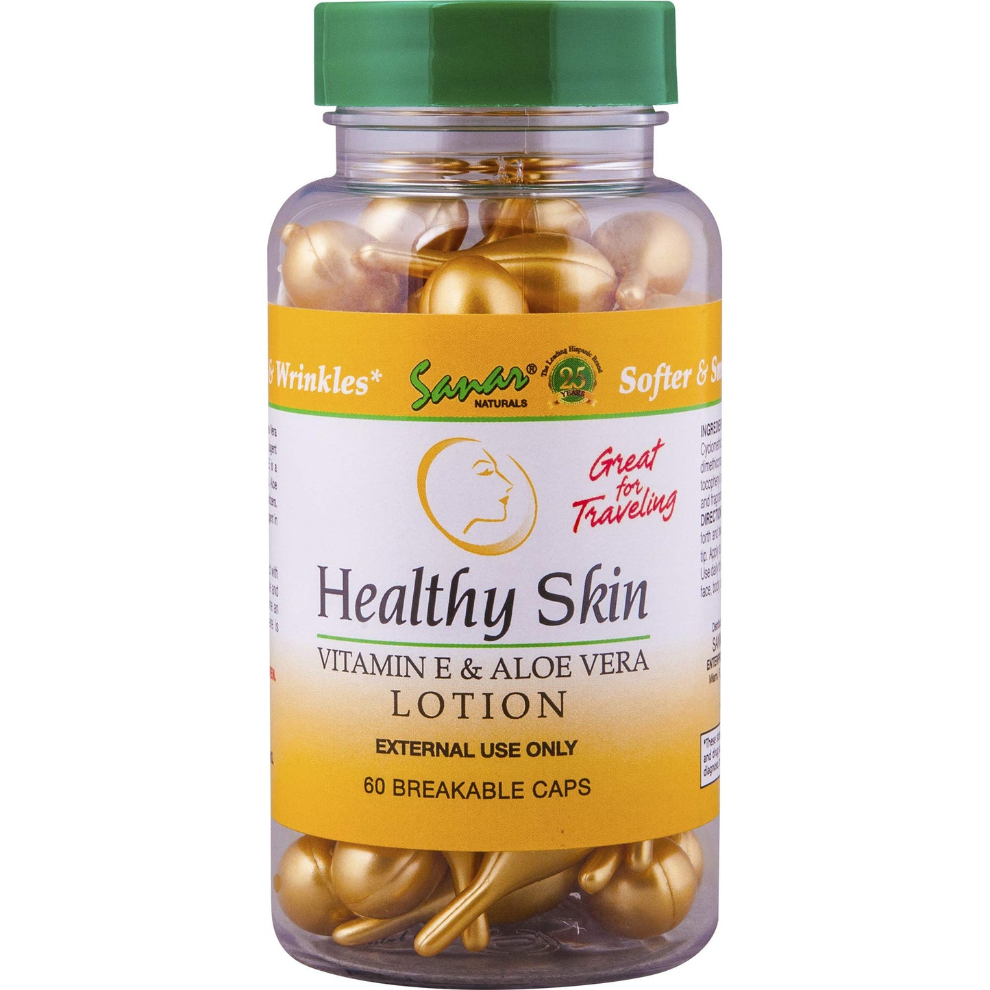 Sanar Naturals Healthy Skin Vitamin E Lotion with Aloe Vera Gel 60 ct - Face Serum Capsules - Reduce Wrinkles, Dark Spots - Rapid Skin Repair Moisturizer for Smooth Skin