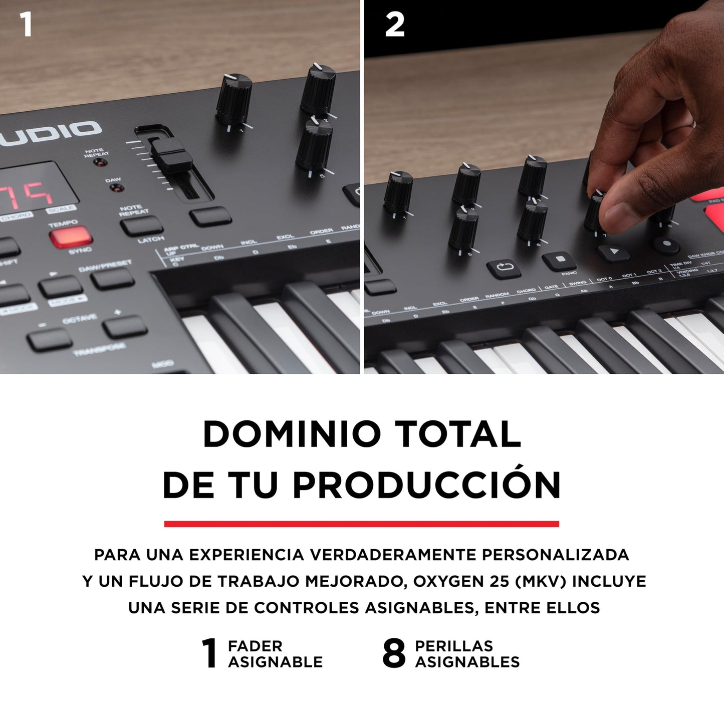 M-Audio Oxygen 25 V - Teclado controlador MIDI USB de 25 teclas con Beat Pads, modos Smart Chord y Scale, arpegiador y suite de software incluidos