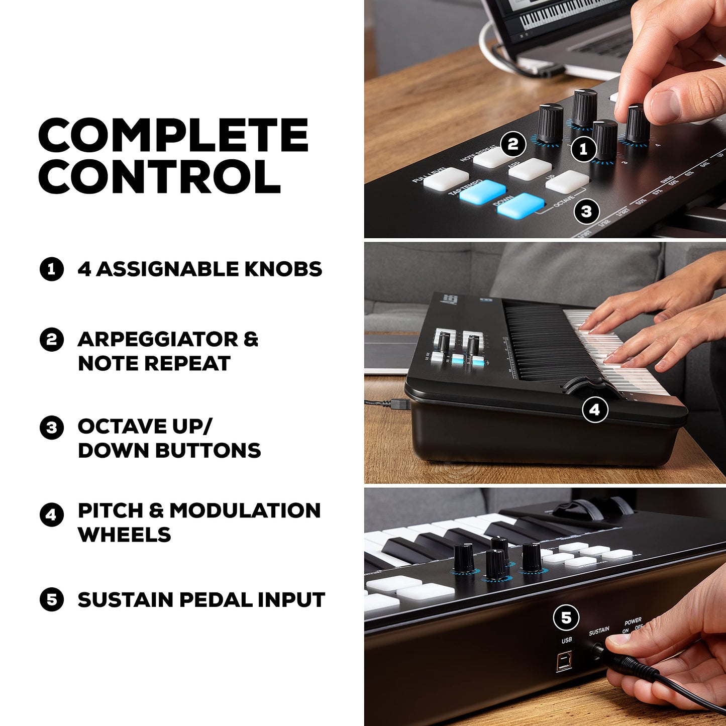 Alesis V61 MKII - Teclado Controlador MIDI USB, 61 teclas sensibles a la velocidad, 8 Pads con Full Level, Arpegiador, Rueda Pitch/Mod, Note Repeat y Suite de software