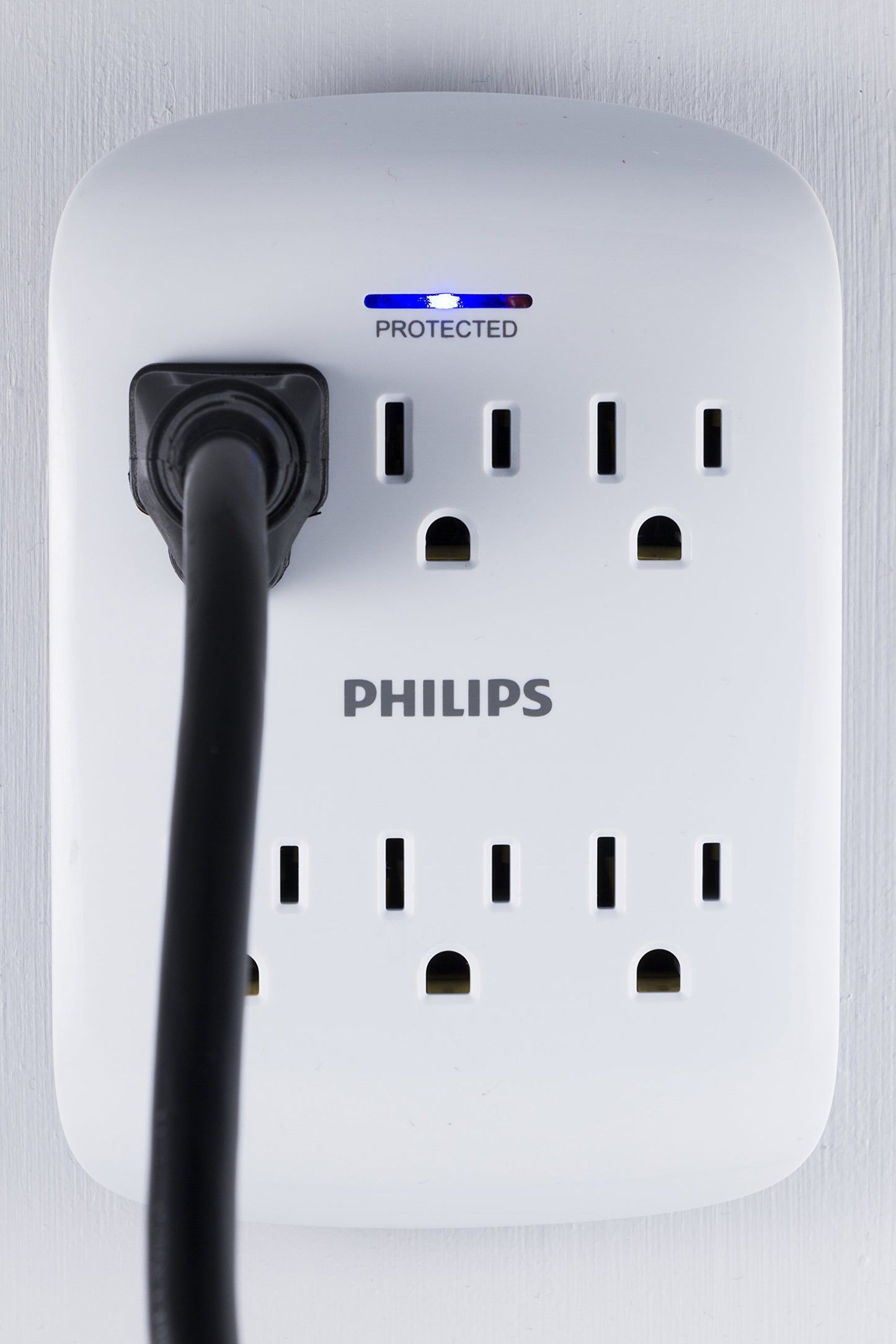 Multicontacto Philips Blanco con Supresor de Picos de 900 Julios y Luz LED Indicadora de Protección