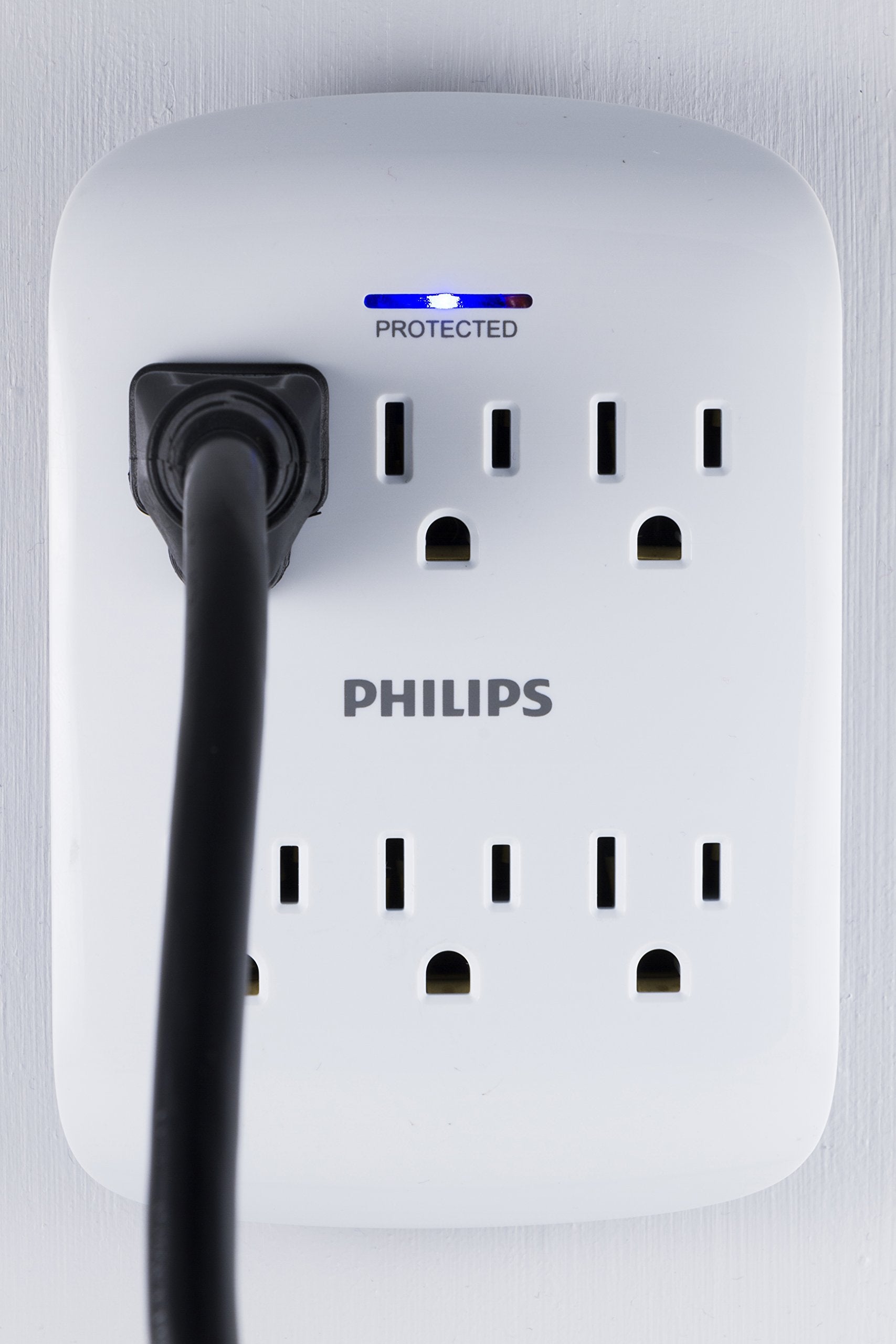 Multicontacto Philips Blanco con Supresor de Picos de 900 Julios y Luz LED Indicadora de Protección