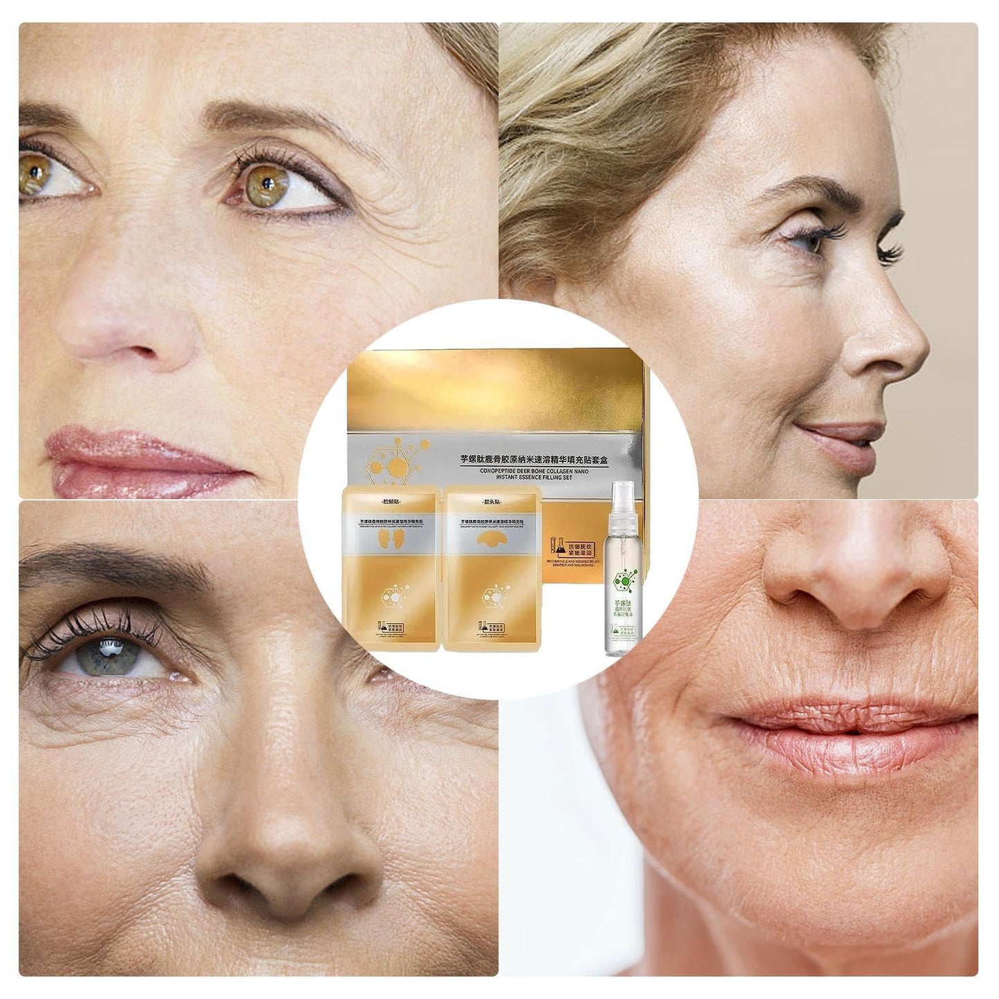 PUCHEN Esencia Hidratante Facial,Colágenos de Hueso de Ciervo de péptido Espiral hidratante - Kit iluminador de colágeno de espiropéptido japonés para Pieles secas, Grasas y sensibles