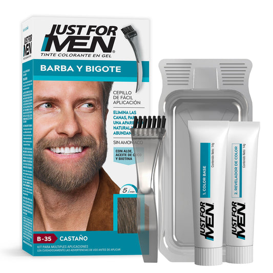 Just For Men Tinte Colorante en Gel Para Barba y Bigote,Castaño B35, Sin Amoníaco,Con Cepillo De Fácil Aplicación, 66ml
