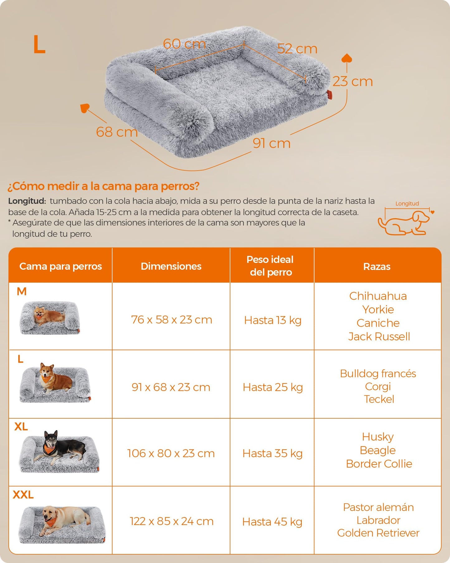 Feandrea Cama para Perros, Cama para Mascotas, 91 x 68 x 23 cm, Sofá Grande para Perros Medianos, con Funda Lavable y Extraíble, Gris Ombré PGW232G01