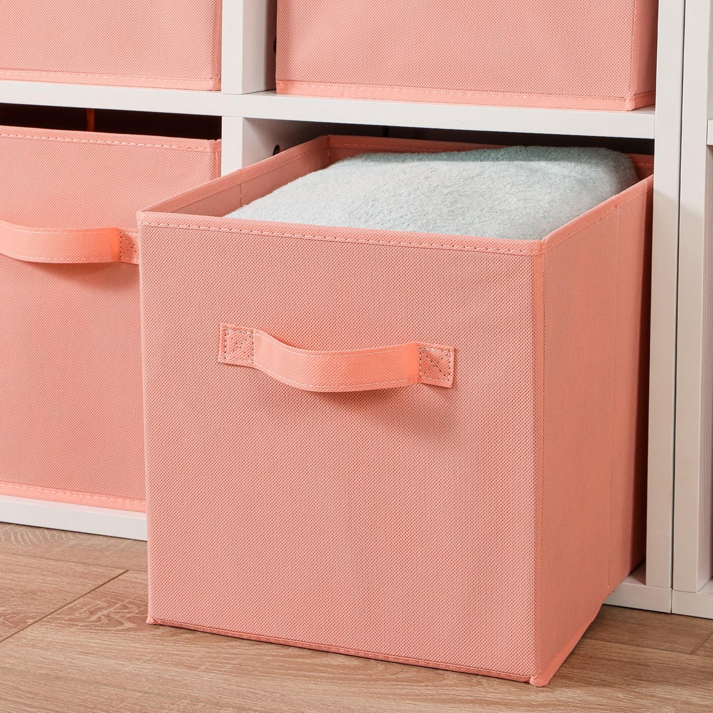 Cubos de tela para almacenamiento, paquete de 6, cubos de almacenamiento duraderos de colores divertidos con asas, Peachpuff