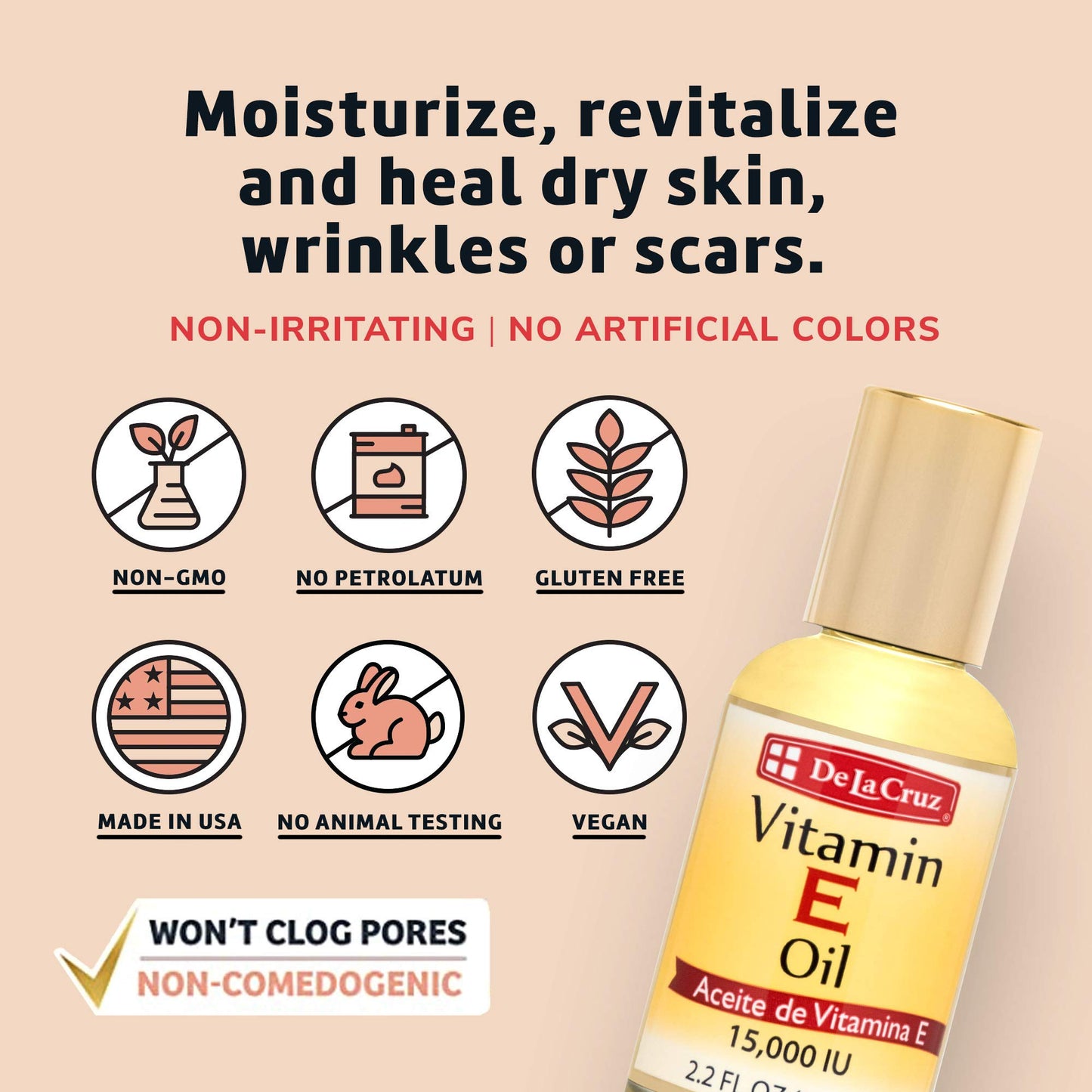 De La Cruz Vitamina E Aceite 2.2 oz, Paquete con 2