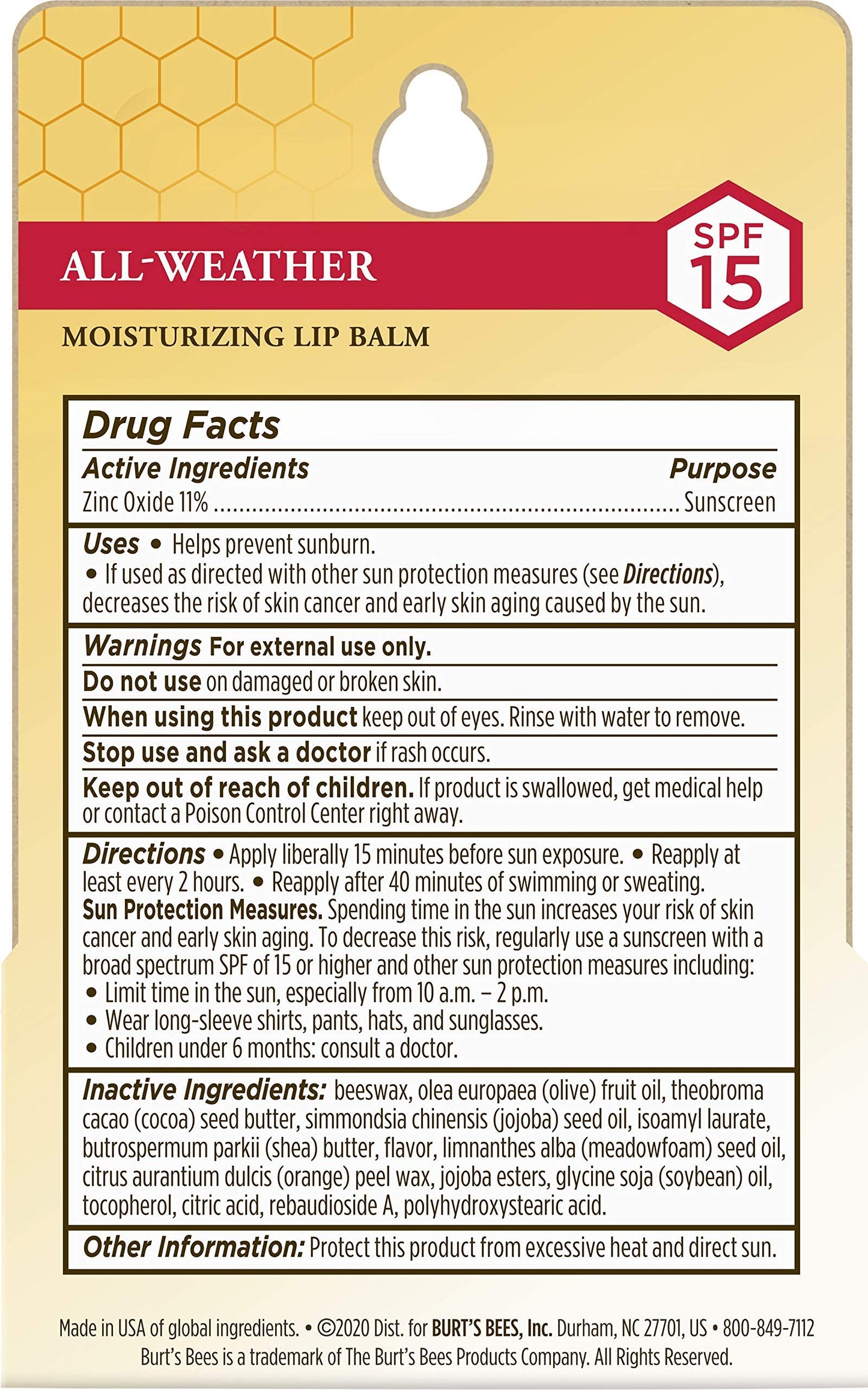 Burt's Bees 100% Natural All-Weather SPF15 Moisturizing Lip Balm, 2 Count