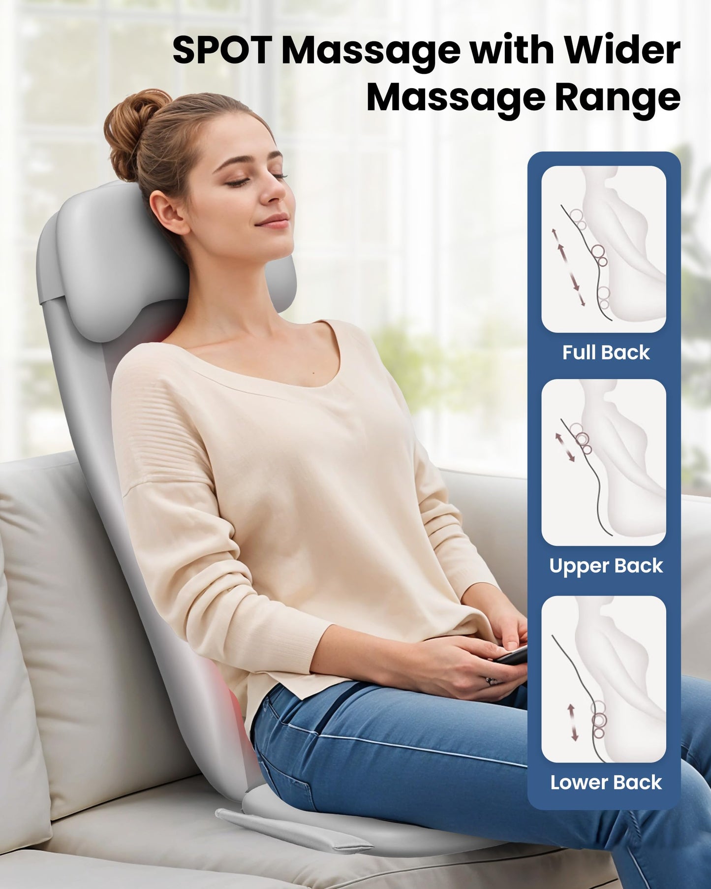 COMFIER - Masajeador de espalda con calor, cojín de asiento de masaje Shiatu 2D/3D, 2 modos de masaje automático, masajeador de espalda completa con vibración, almohadilla de silla de amasamiento de