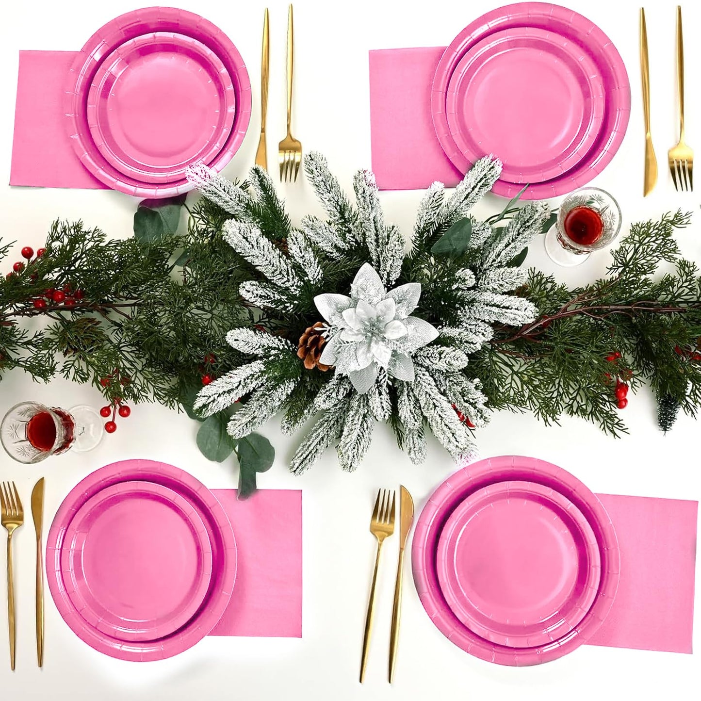 Juego de vajilla de fiesta, platos x 40, tazas x 20, servilletas x 20, cuchillos, tenedores y cucharas x 20, manteles 2 uds, Adecuado para bodas y fiestas de cumpleaños otras celebraciones (Rosa)