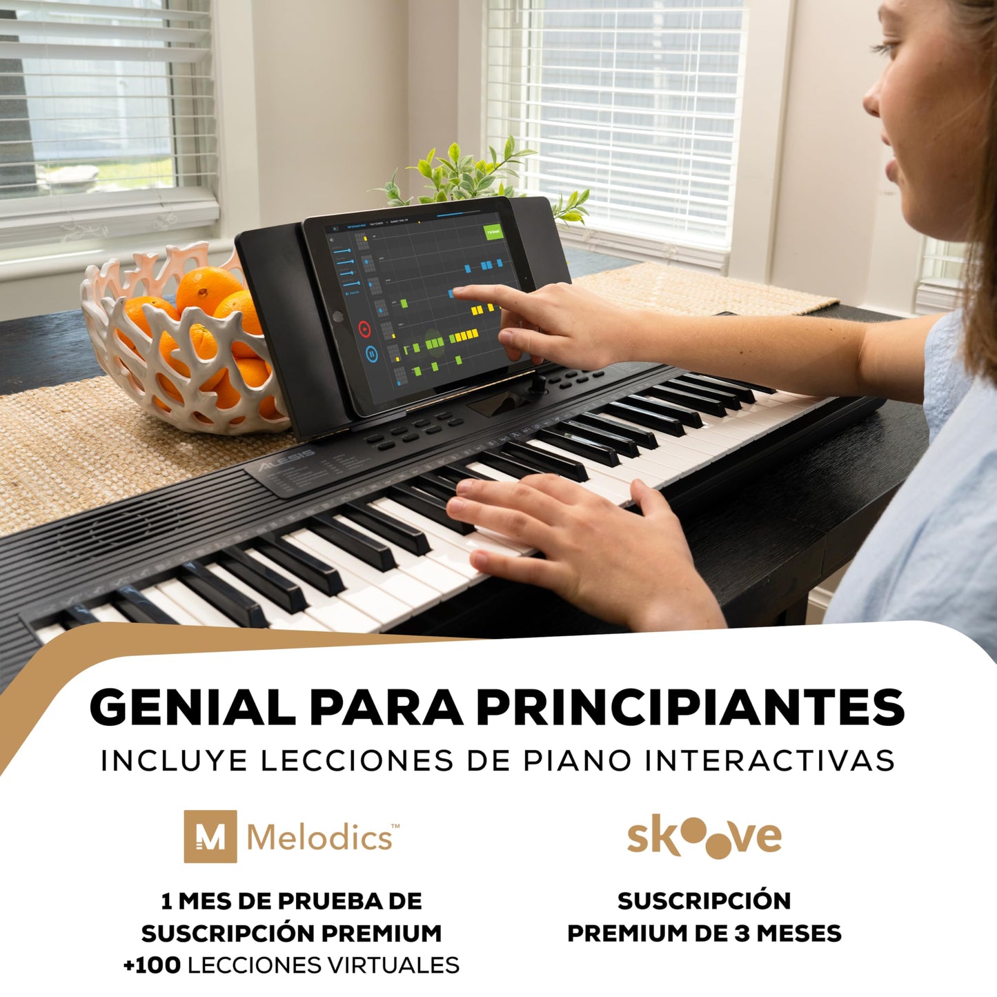 Alesis Melody 61 MK4 Teclado Piano Eléctrico para Principiantes con 61 Teclas, con Altavoces, Atril para Partituras o Tablet, 300 Sonidos y Lecciones de Música