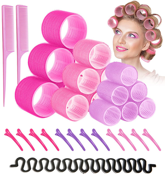 Rulos para Cabello,ZJTZJY Juego de Rodillos de Velcro con Accesorios,Rizador Pelo sin Calor,Rodillos de Velcro-3 Tamaños (33PCS)