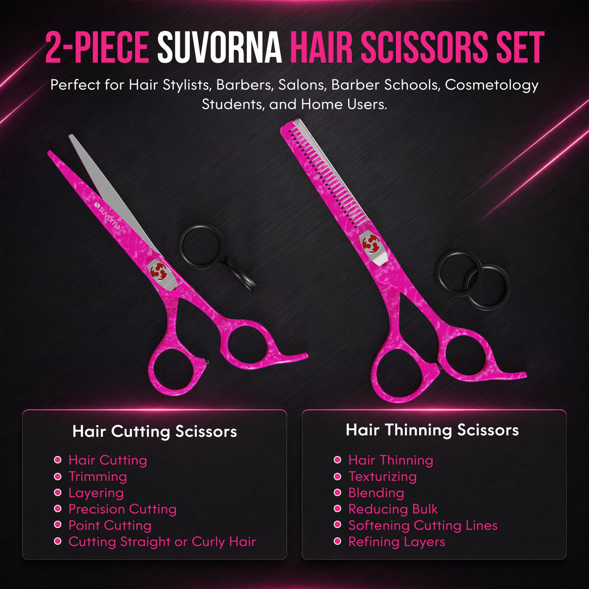 Tijeras de corte de pelo Suvorna profesionales con tijeras de adelgazamiento para corte de pelo | 2 tijeras de corte de pelo | Tijeras de pelo profesionales RightHand