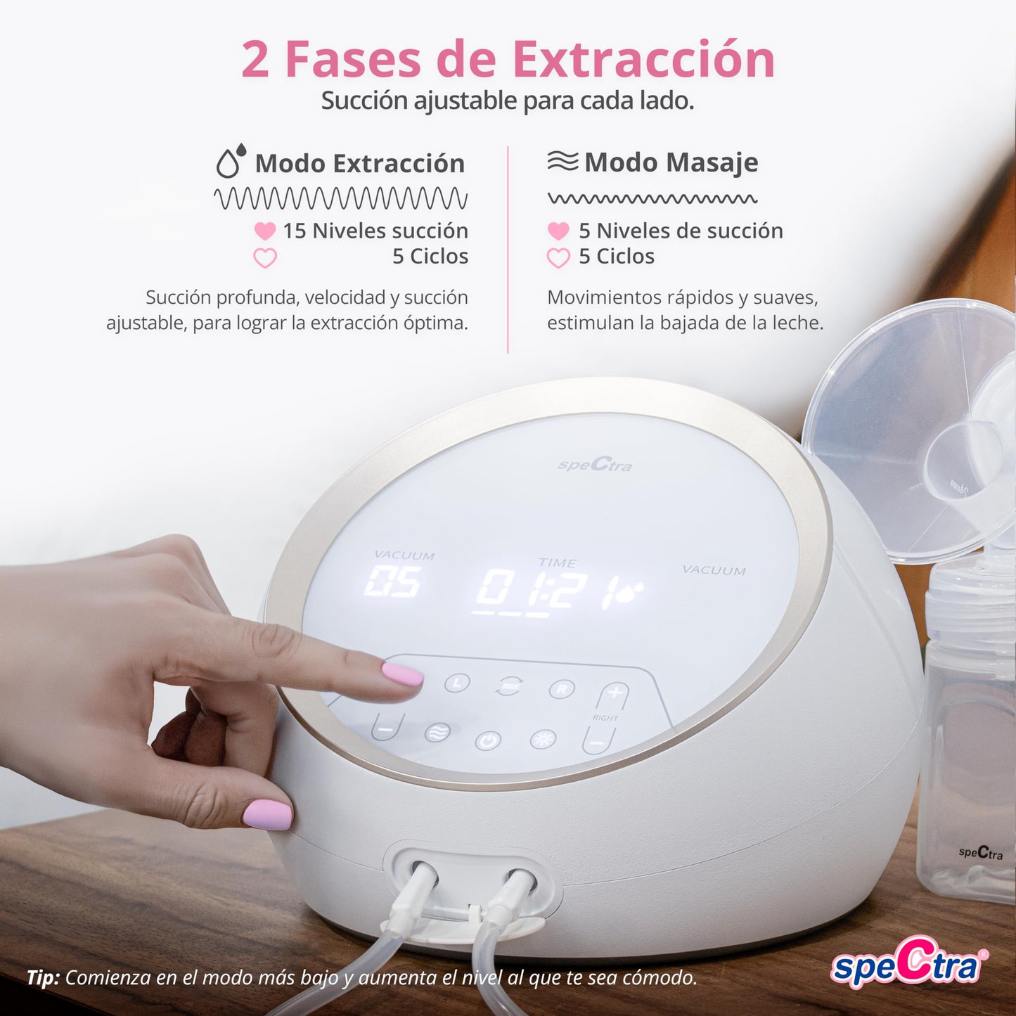 Extractor de Leche Eléctrico Spectra Dual S Blanco con Doble Motor Independiente Grado Hospitalario Potente para Lactancia