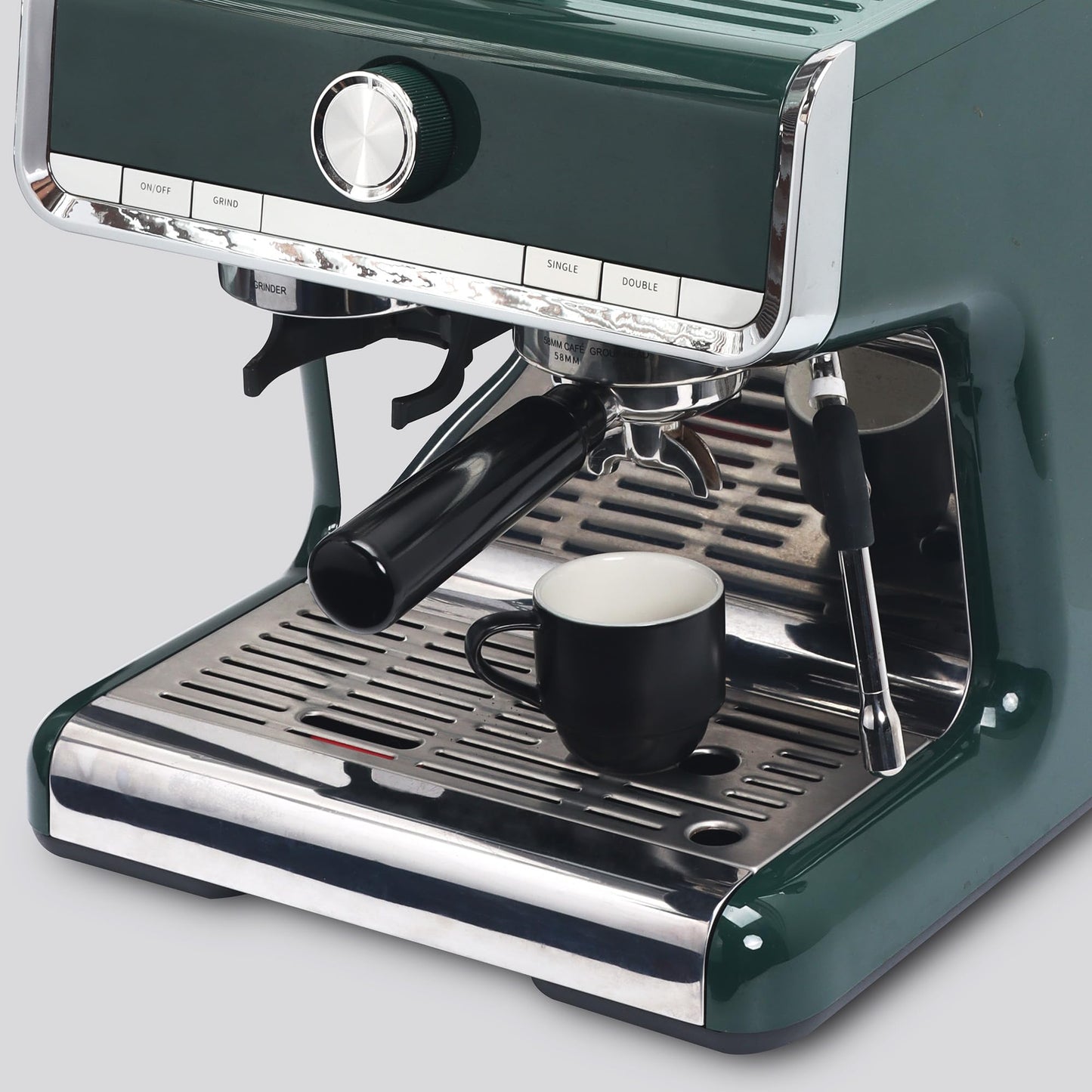 Lareina - Juego de 6 tazas de café apilables de porcelana con platillos, cucharas y soporte de metal de 3 onzas, tazas de café de capuchino pequeñas, tazas de demitasse de cerámica para lungo