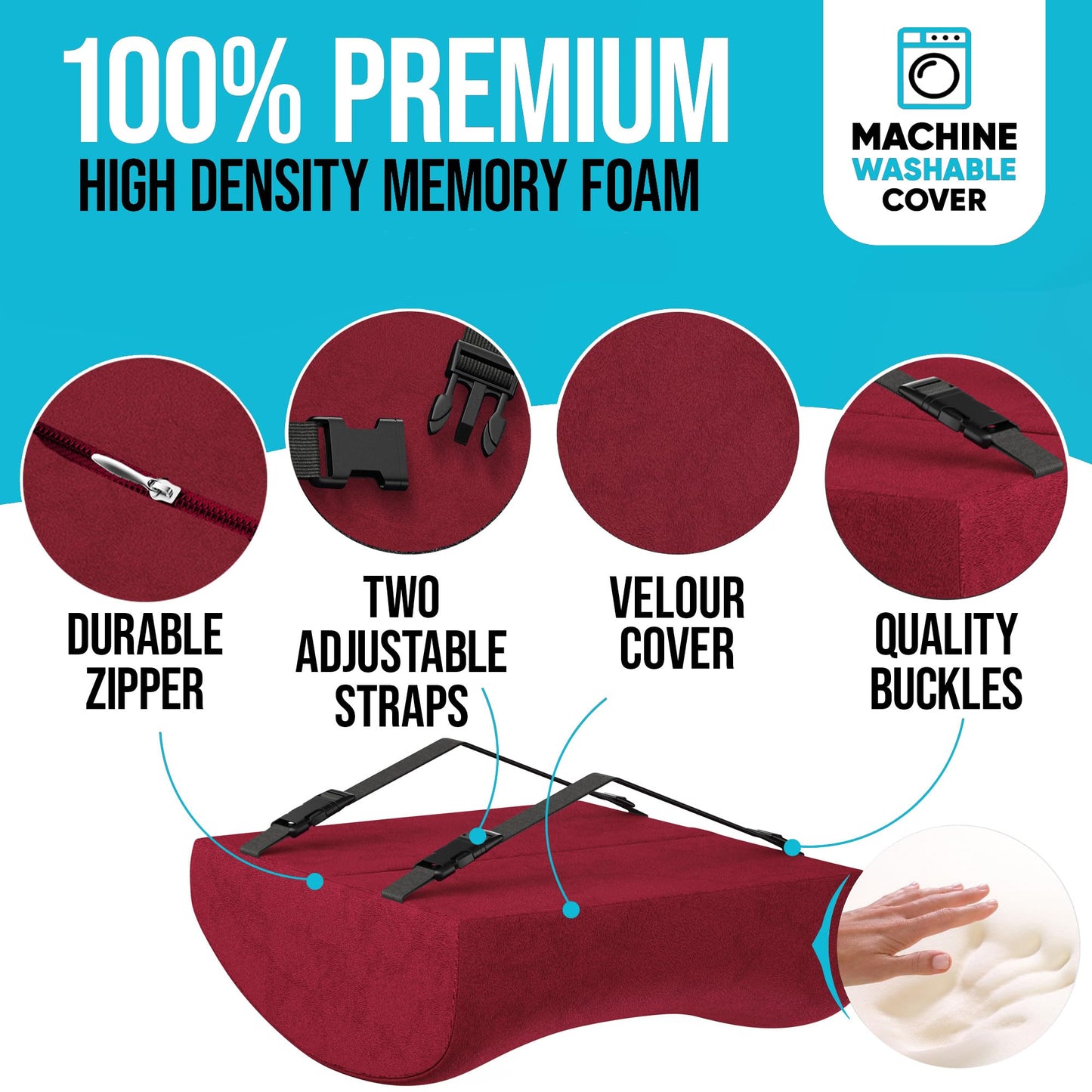 FORTEM Cojín Lumbar de Silla de Oficina, Almohada de Apoyo Lumbar, Cojín Lumbar para Silla de Escritorio, Almohada Viscoelástica para la Espalda, Funda Lavable (Rojo)
