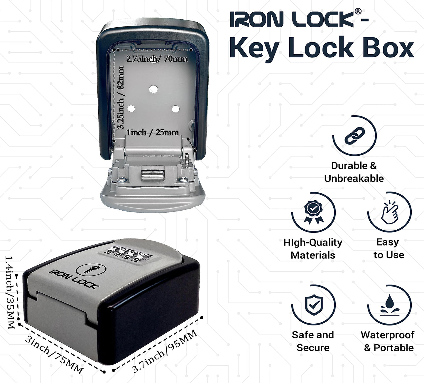 Iron Lock® - Caja de bloqueo para llave de pared con combinación de 4 dígitos, código reiniciable, interruptor A B y capacidad de 5 llaves, caja de seguridad impermeable para interiores y exteriores