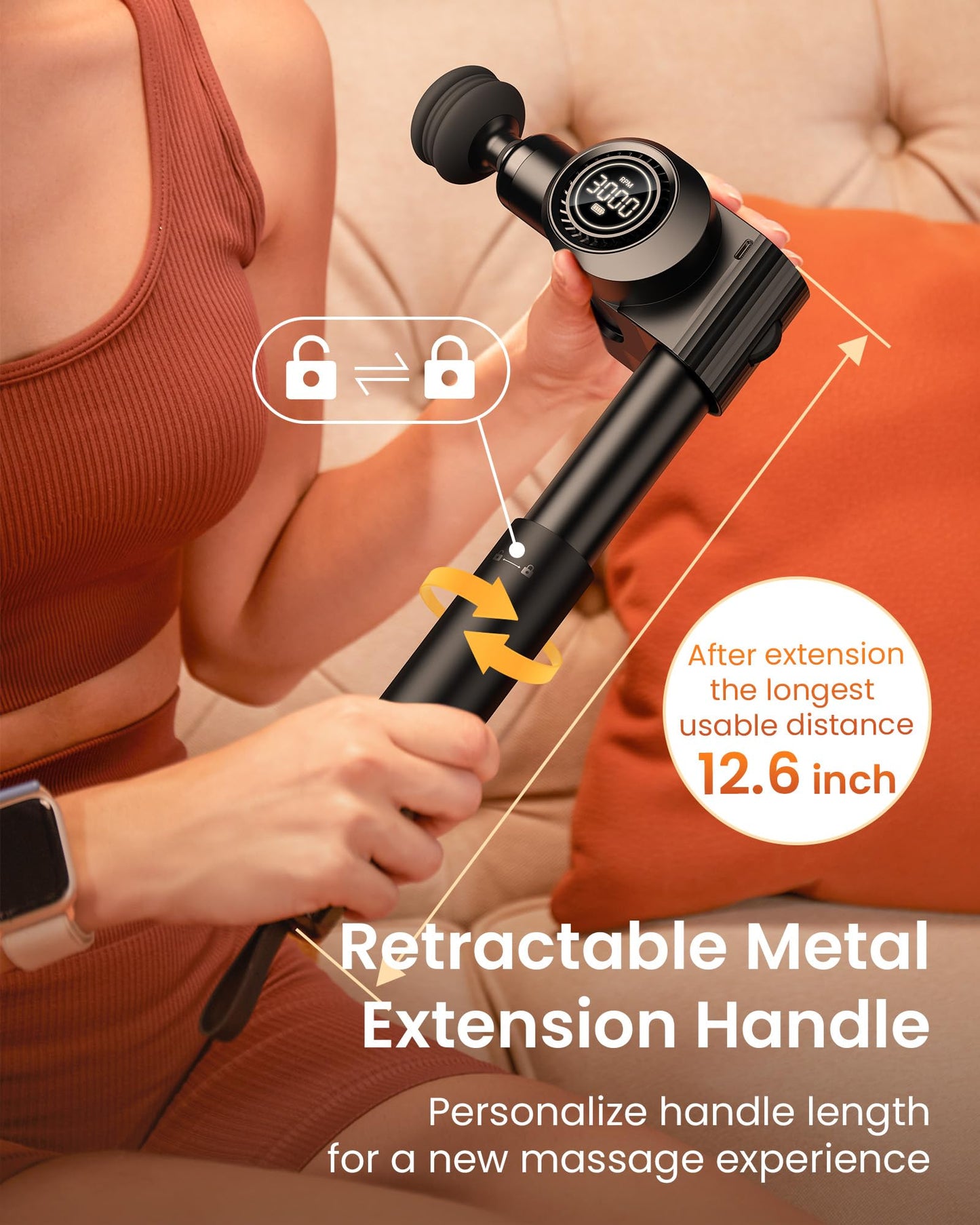 Napre Pistola de Masaje Masajeador Muscular Percusión Massage Gun Pistola Masajeadora Muscular,Espalda Cuello Hombro y relajar el cuerpo,Plegable con 5 Ángulos Ajustables,Mango de Metal de Larga Extensión,32 Velocidades,con Maletín de Transporte