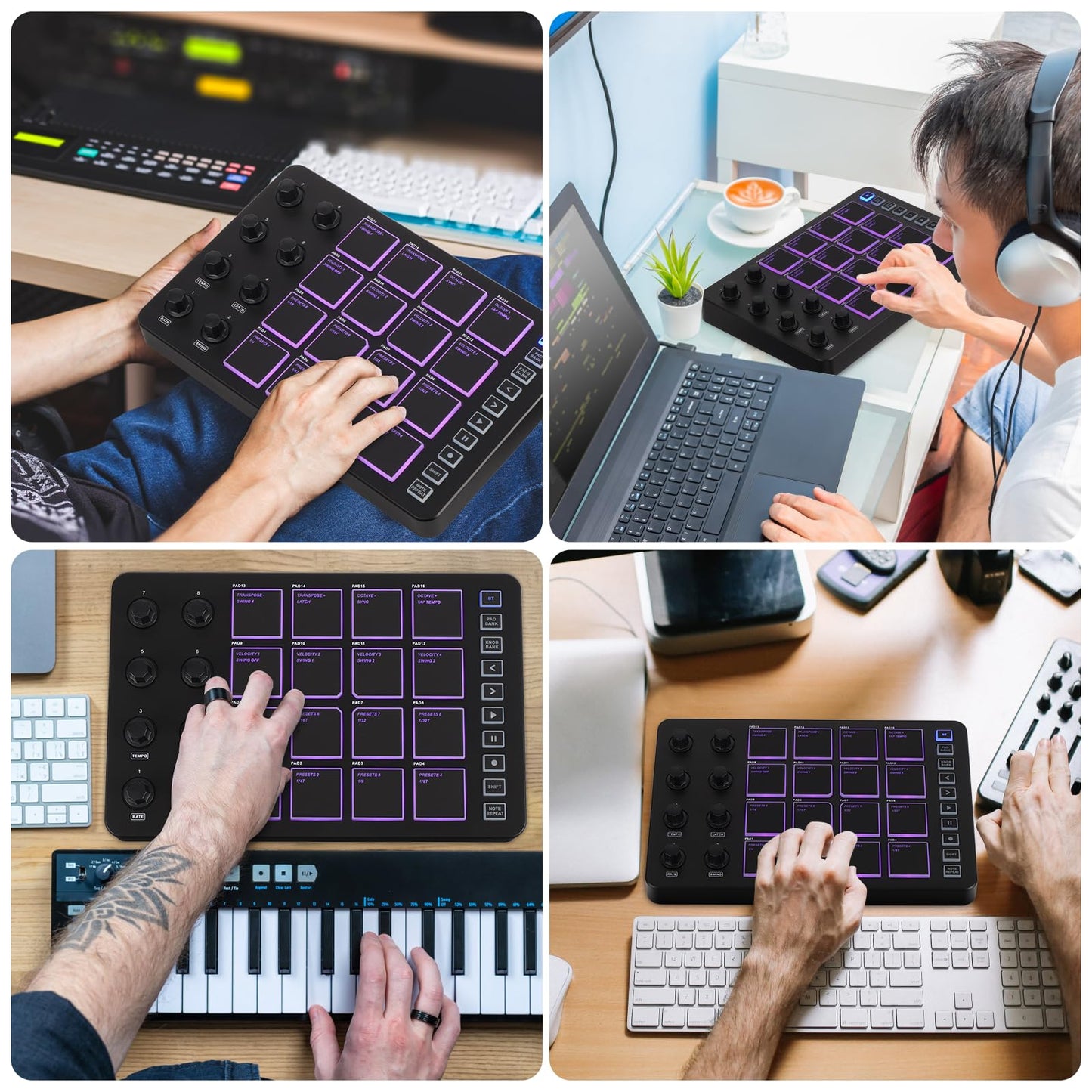 M-Wave-almohadillas para orejas de control MIDI inalámbricas,Bluetooth portátil USB MIDI con 16 almohadillas para orejas de batería MPC,8 perillas asignables,repetición de notas,botones de nivel,K5