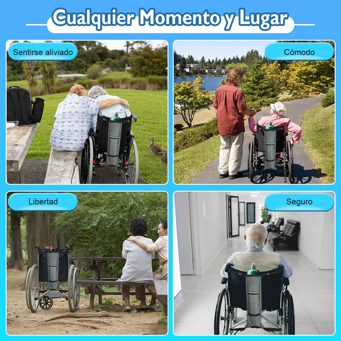 Bulaned Bolsa Portátil para Tanque de Oxígeno, Bolsa Cilíndrica de Oxígeno, Soporte para Tanque de Oxígeno para Silla de Ruedas con Hebillas, Bolsa Cilíndrica Ajustable, Bolsa para Tanque de Oxígeno