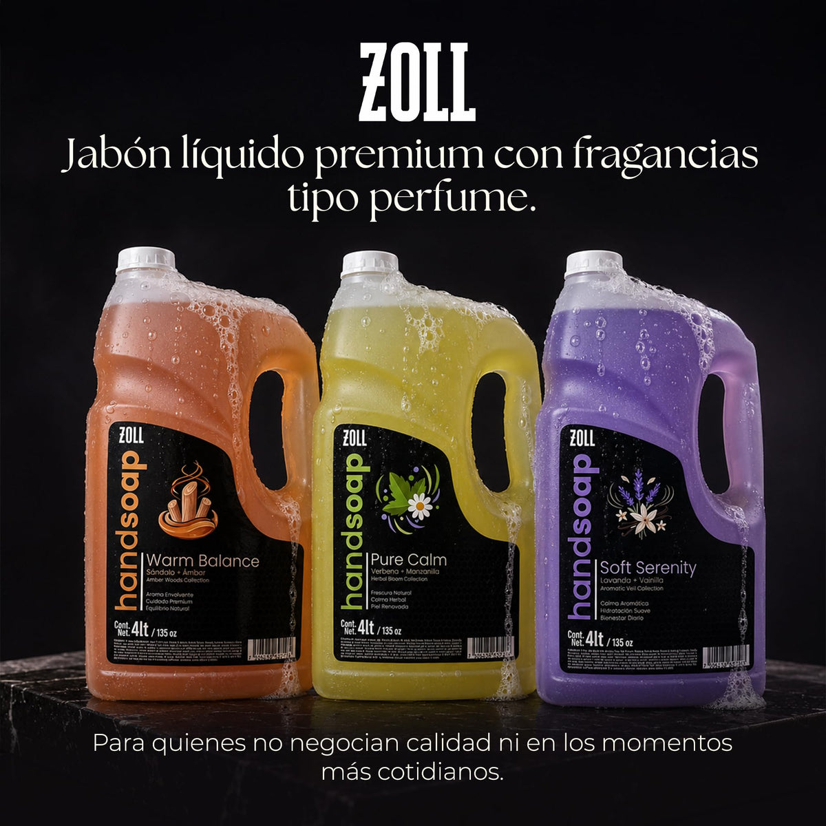 ZOLL Jabón Líquido para Manos - Warm Balance Sándalo y Ámbar - Fragancia Premium Tipo Perfume - Larga Duración - Fórmula Espumante Hidratante - Limpieza Sofisticada para Uso Diario