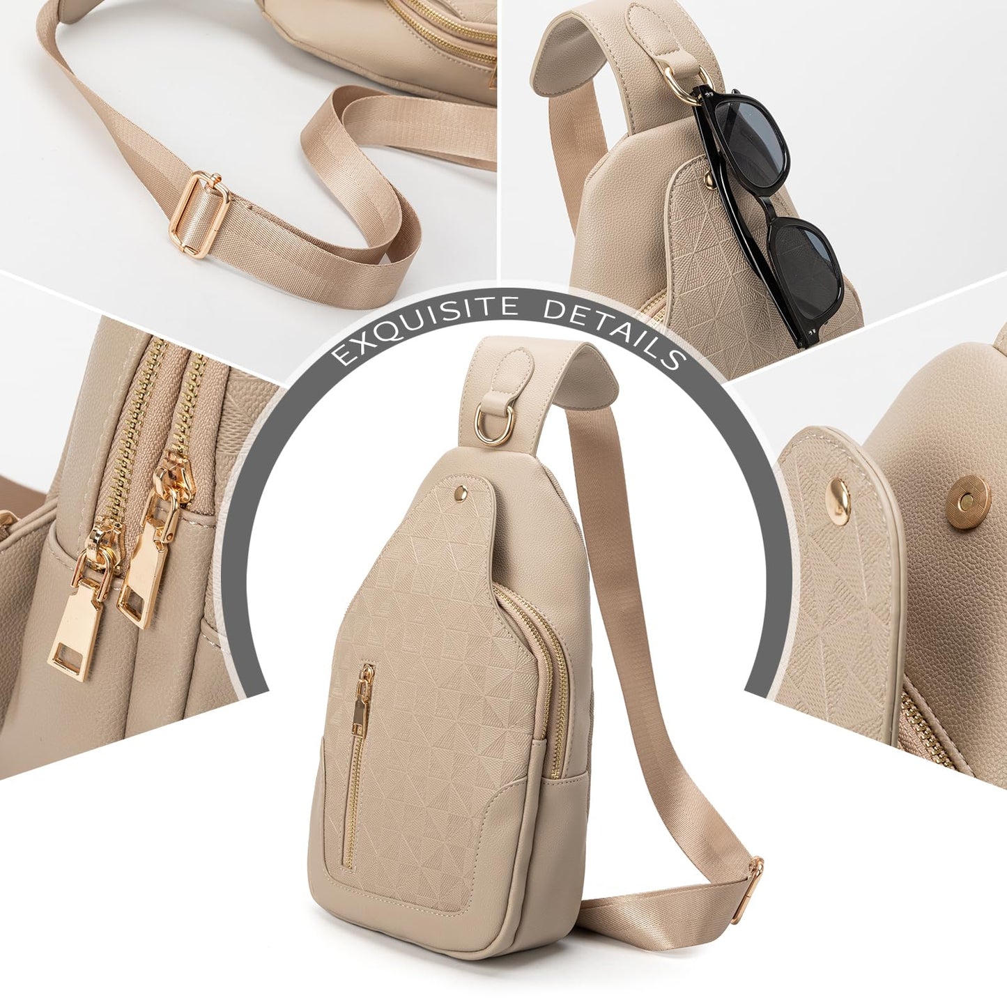 Anck Riñonera Bandolera para Mujer, Bolso Pequeño en el Pecho, Diseño a Cuadros, 9829-G-YH-Khaki, Estilo Casual, Moda Relajada