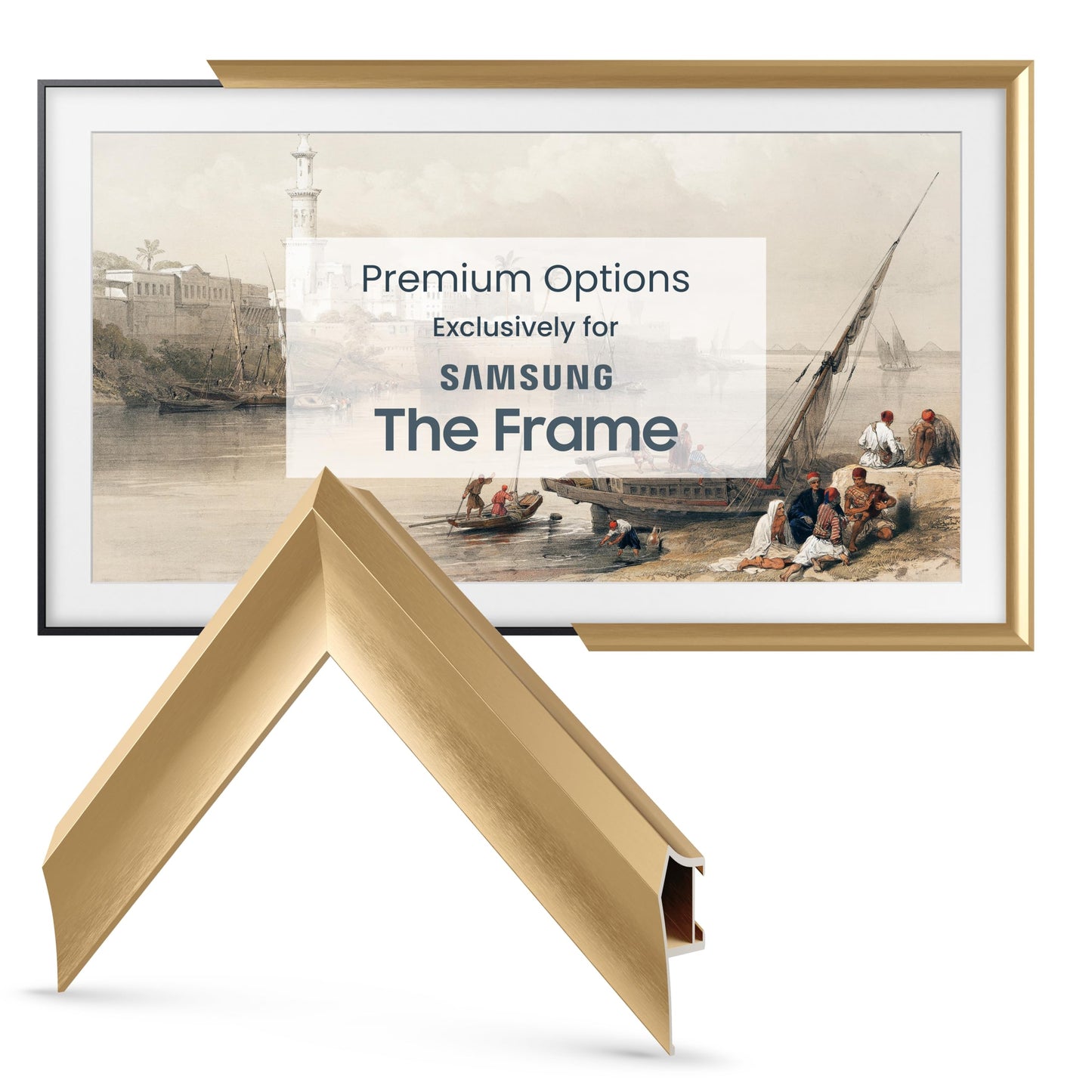 Marco My TV Deco - Marco de TV de aleación prismático, bisel dorado pálido, compatible solo con Samsung The Frame TV (50 pulgadas, se adapta a Frame TV 2021-2025)