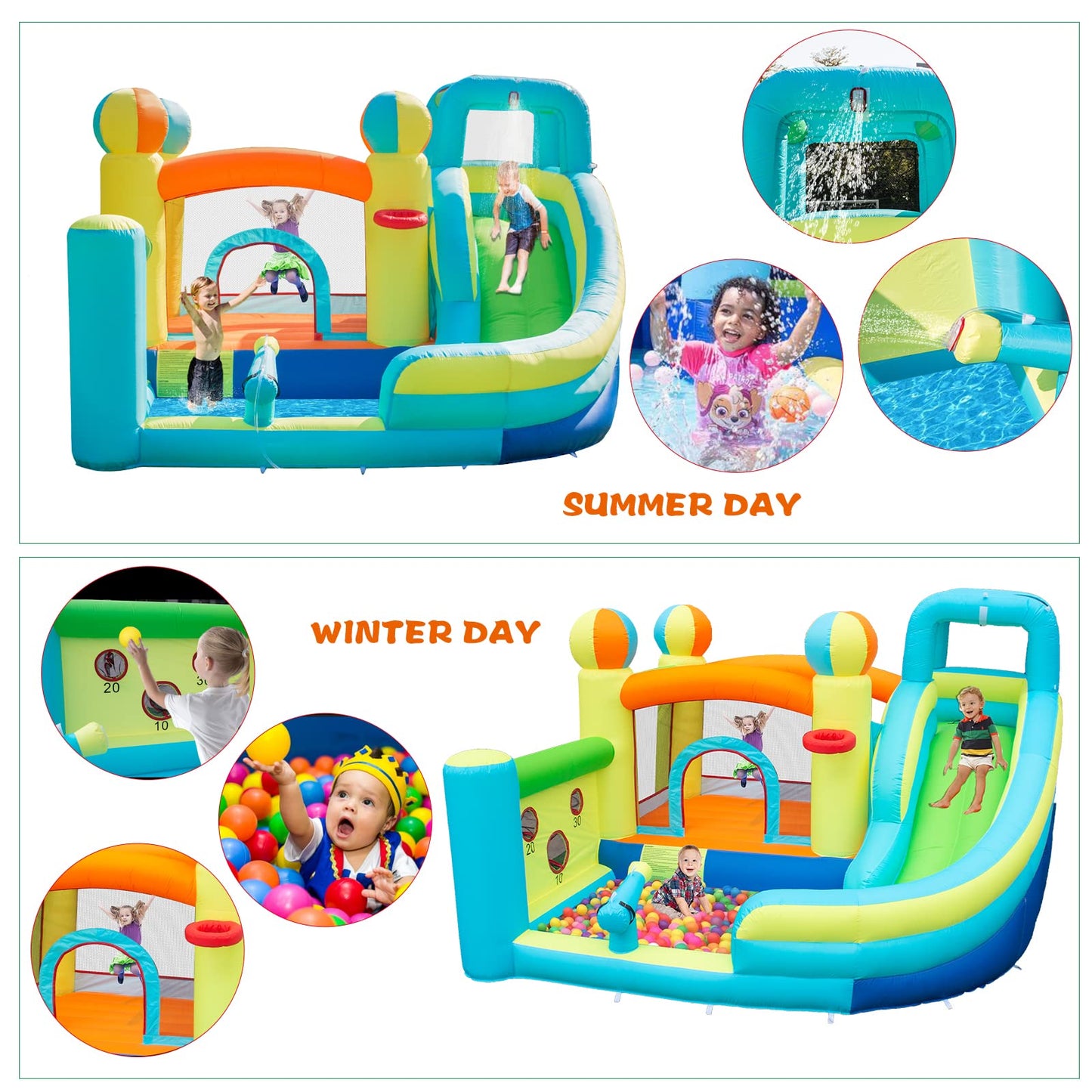Parque Inflable WelandFun Azul con Toboganes Acuáticos y Piscina para Niños