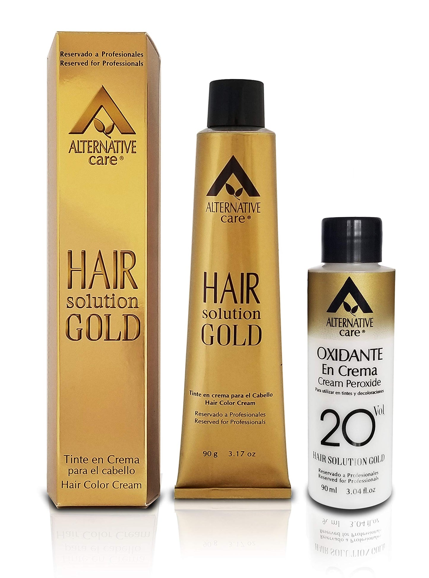 Tinte en Crema Profesional para Cabello - HAIR SOLUTION GOLD, Color Castaño Oscuro, 90g + Oxidante 90ml. ¡Permanente y de calidad! Ideal para mujeres. ¡Deslumbra con tu nuevo look!