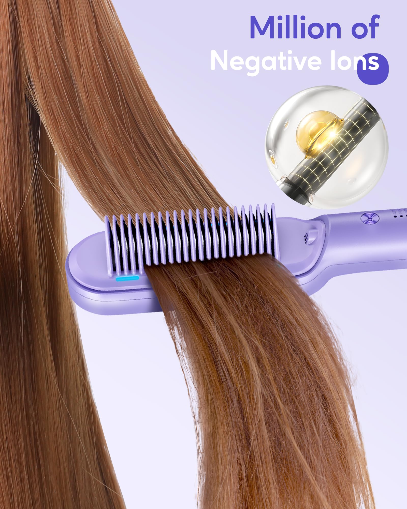 wavytalk - Cepillo alisador iónico para cabello, con iones negativos, plancha de cerámica antiquemaduras de calentamiento rápido para uso en casa o salón, voltaje dual, color morado